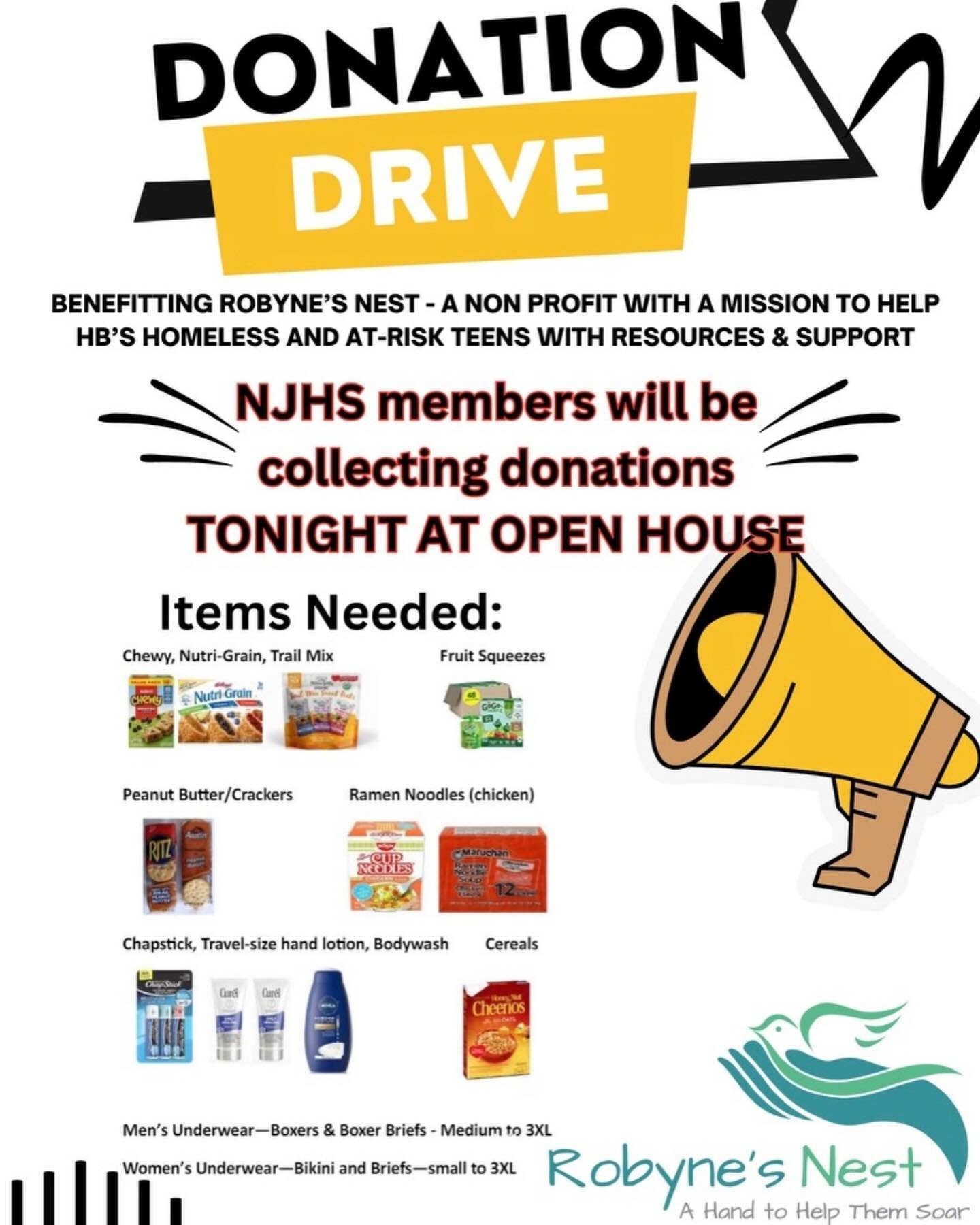 NJHS will be collecting donations at Open House TONIGHT!!