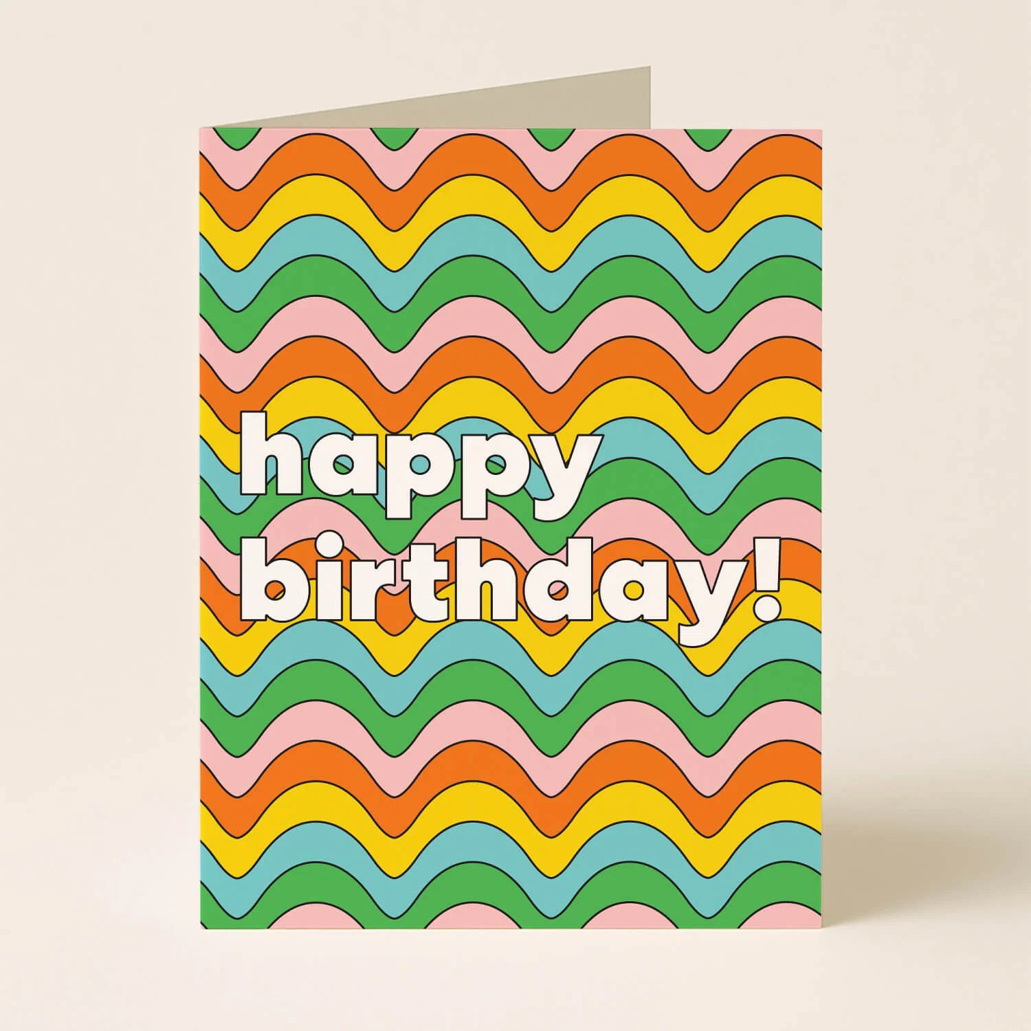 Retro Wavy Happy Birthday Greeting Card
