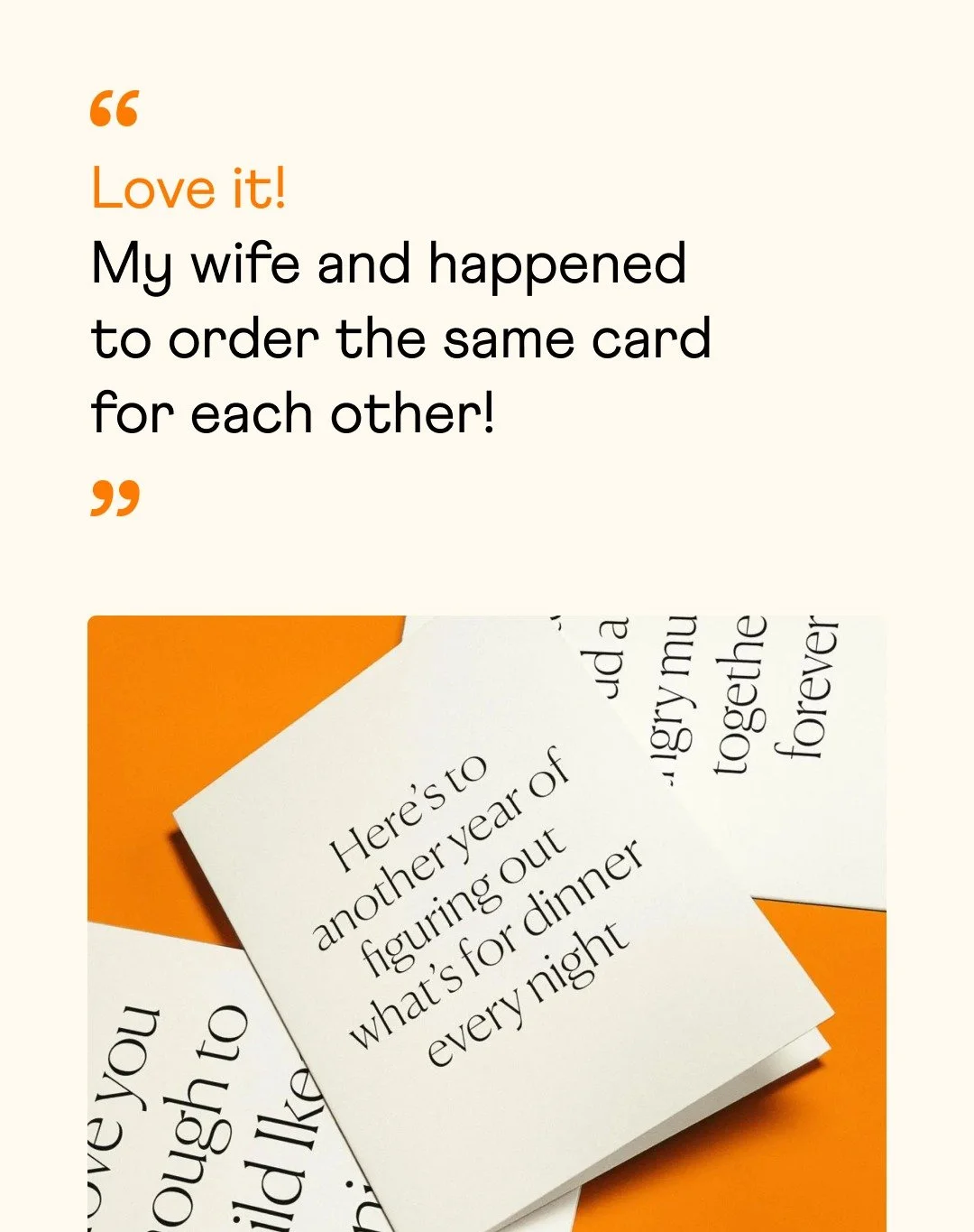 When your card is so spot-on that you and your partner *accidentally* order the same one for each other (featuring a review from a very relatable couple)! ✨ Shop this bestseller via the link in bio.

#paperandstuff #AnniversaryCard #RelationshipHumor
