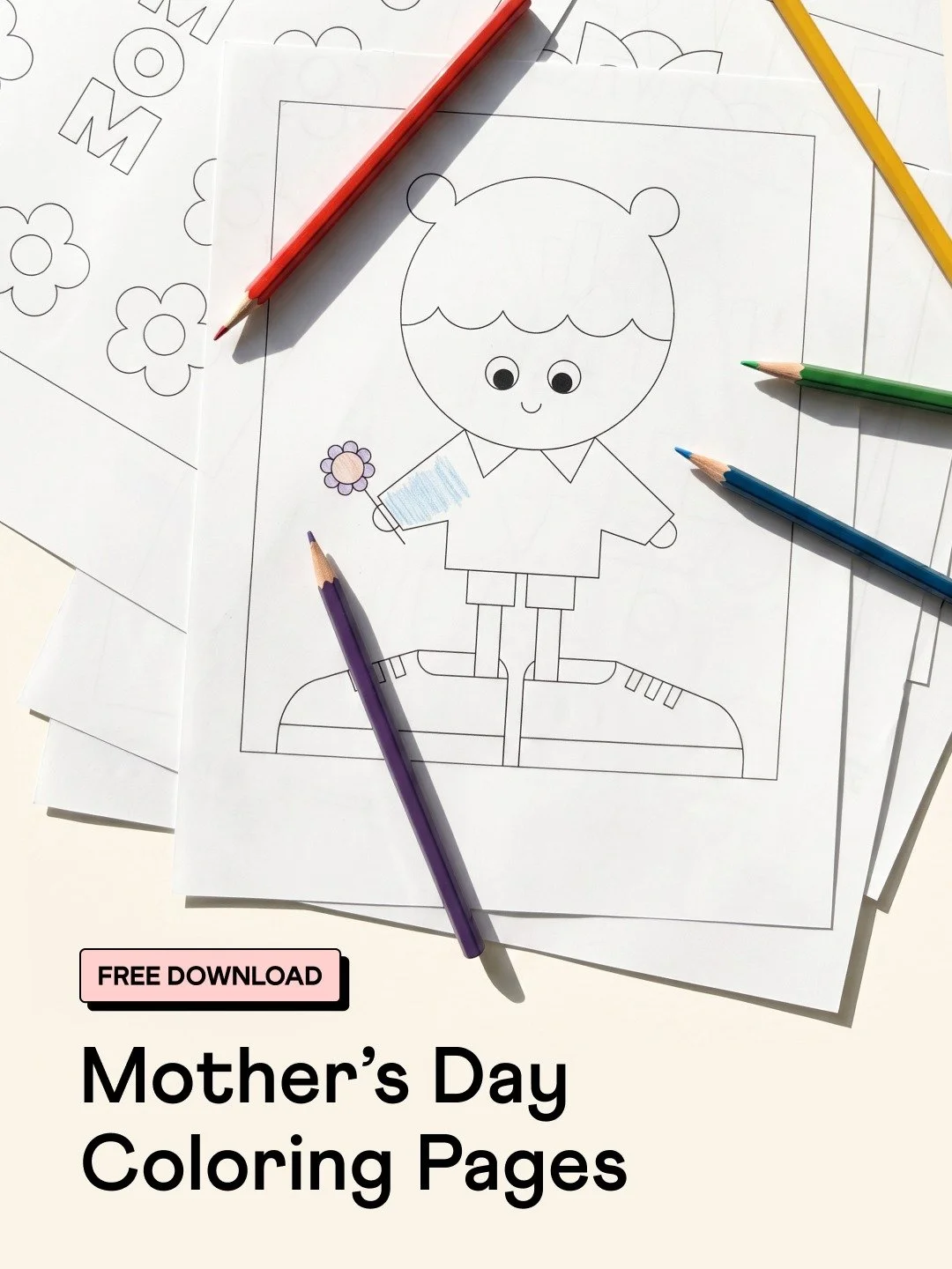 Free Mother's Day coloring pages are here! Print them out and let the kids go wild. There are 8 pages inspired by our greeting card designs, made for little ones to color something personal for mom. Just sign up at the link in bio and the download co