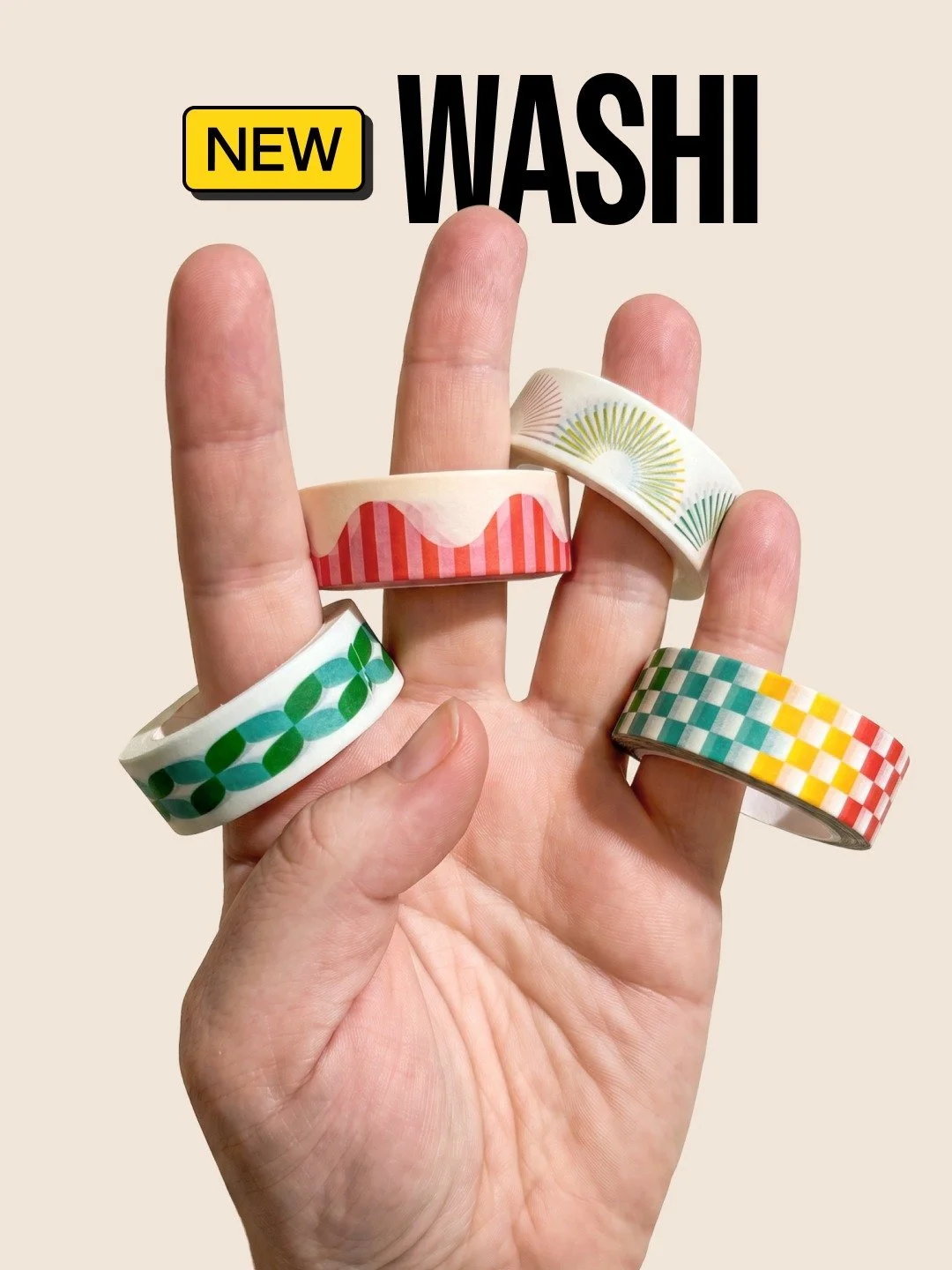 New washi tapes are here 🎉 Four designs to frame your photos, seal your envelopes, and make your journal pages look really really good. Available now for wholesale on Faire. Find our direct link in bio.