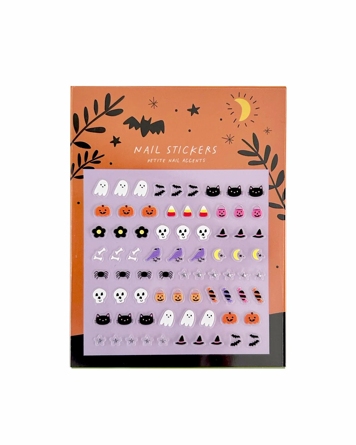 Halloween nail stickers with bats, snakes, spiders, and eyeballs