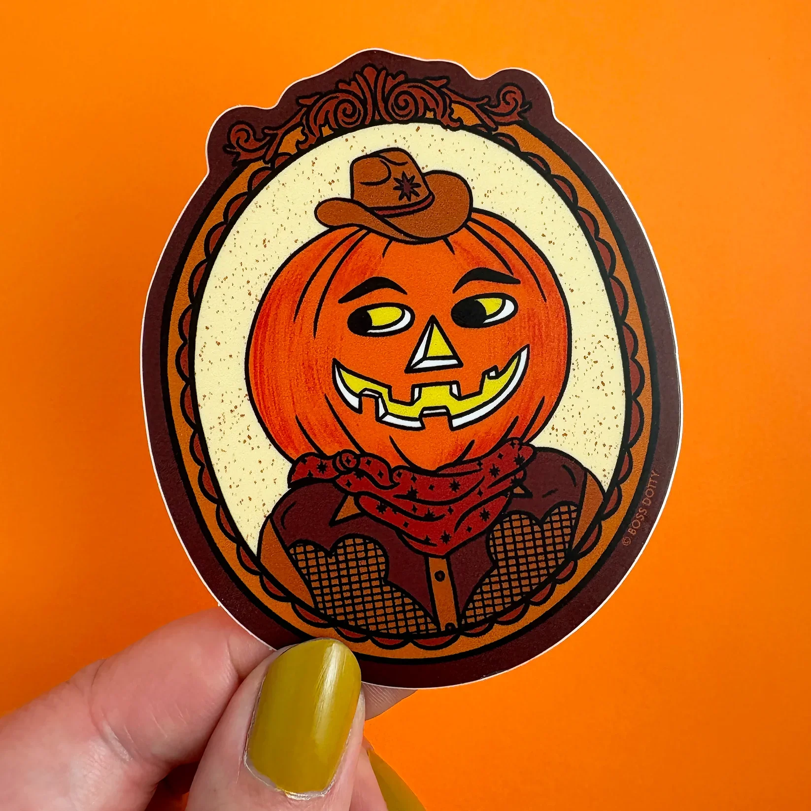 Cowboy jack-o’-lantern vinyl sticker