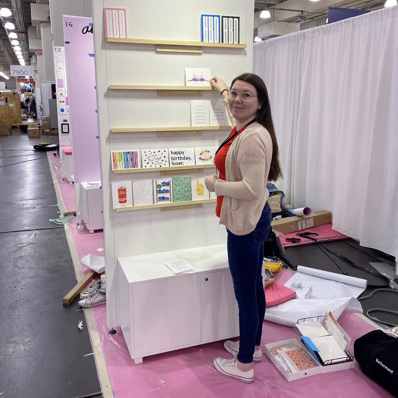 Michele Byrne setting up her first trade show booth at NSS in 2020.