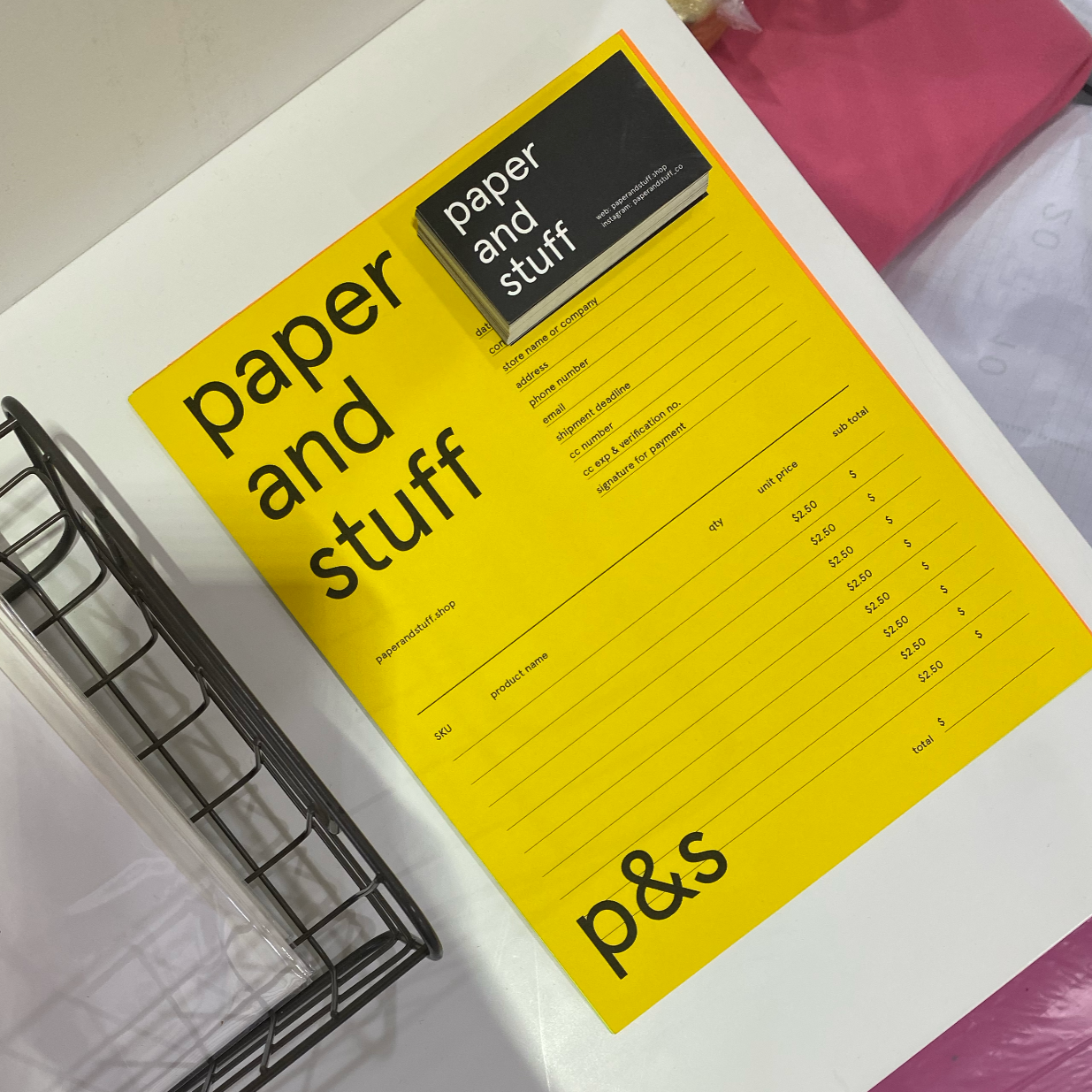 Yellow paper&stuff wholesale order form used at the 2020 National Stationery Show.