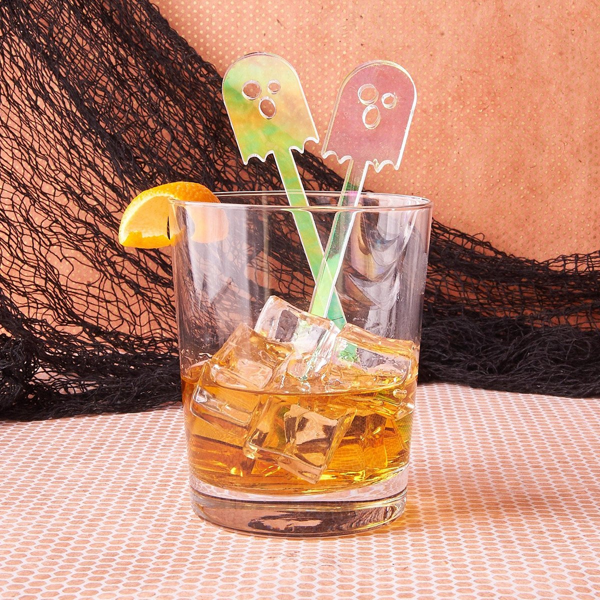 White ghost-shaped reusable drink stir sticks