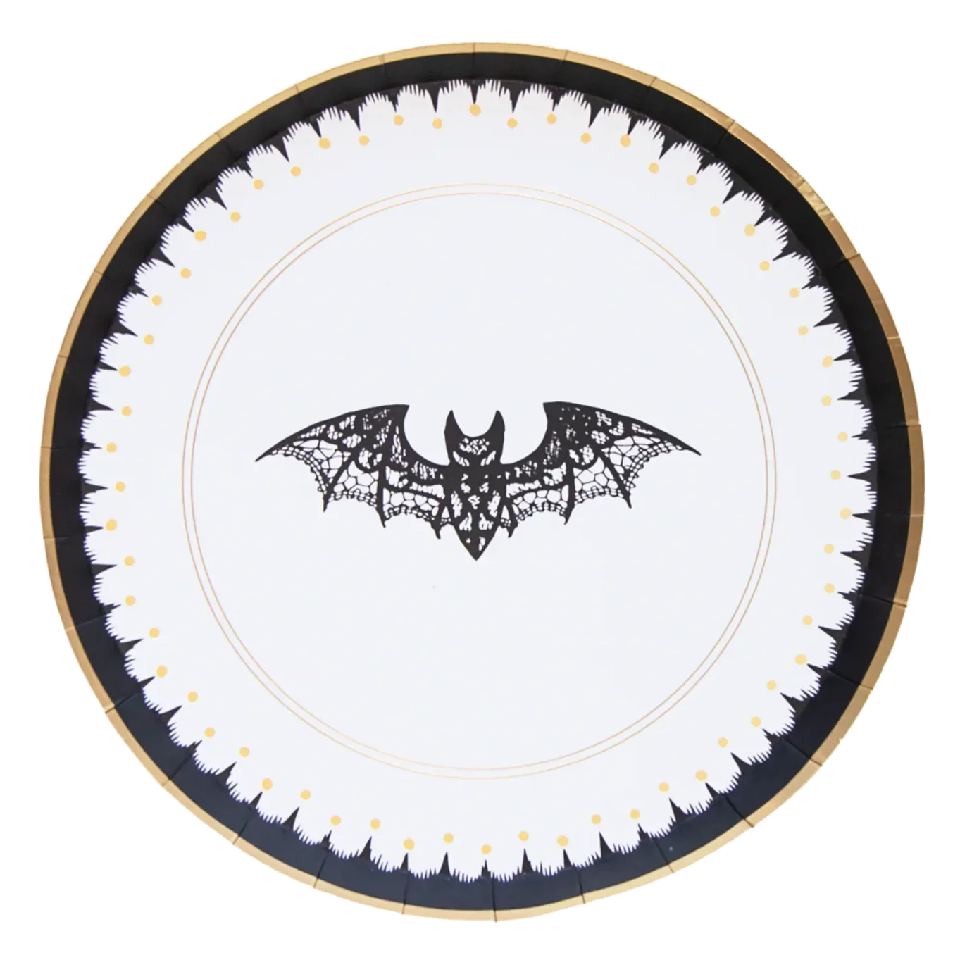 Black-and-white lacy bat Halloween dessert plates