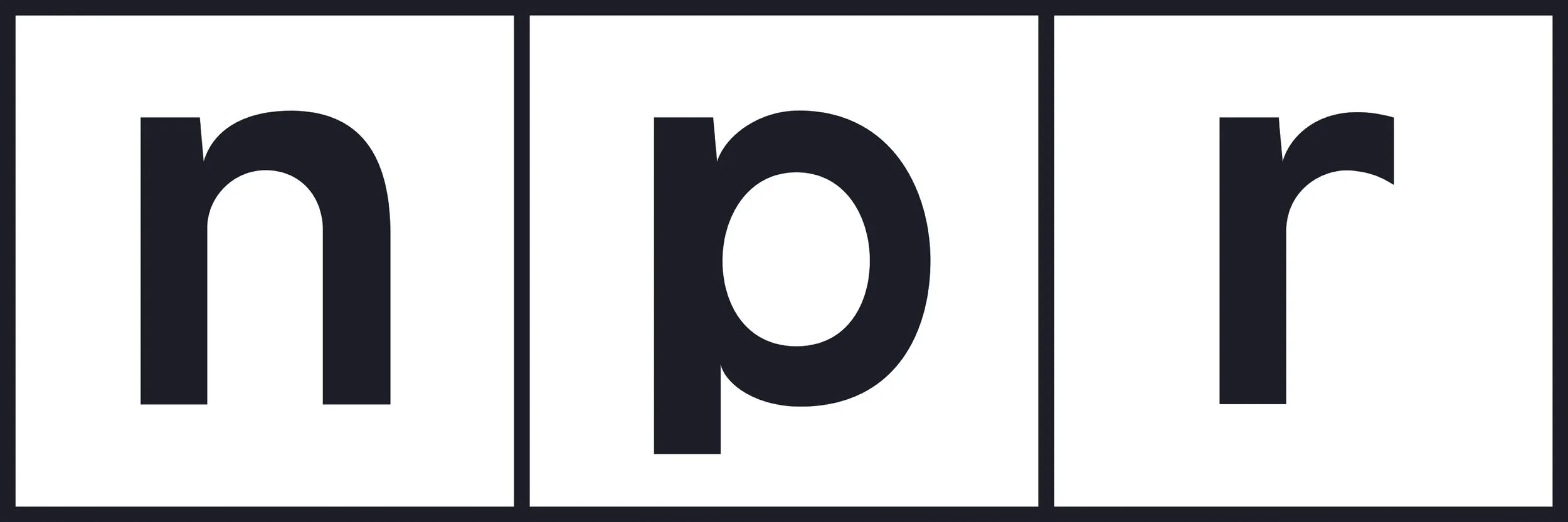 The word 'npr' written in bold black lowercase letters, each letter enclosed in a separate white square with black borders.