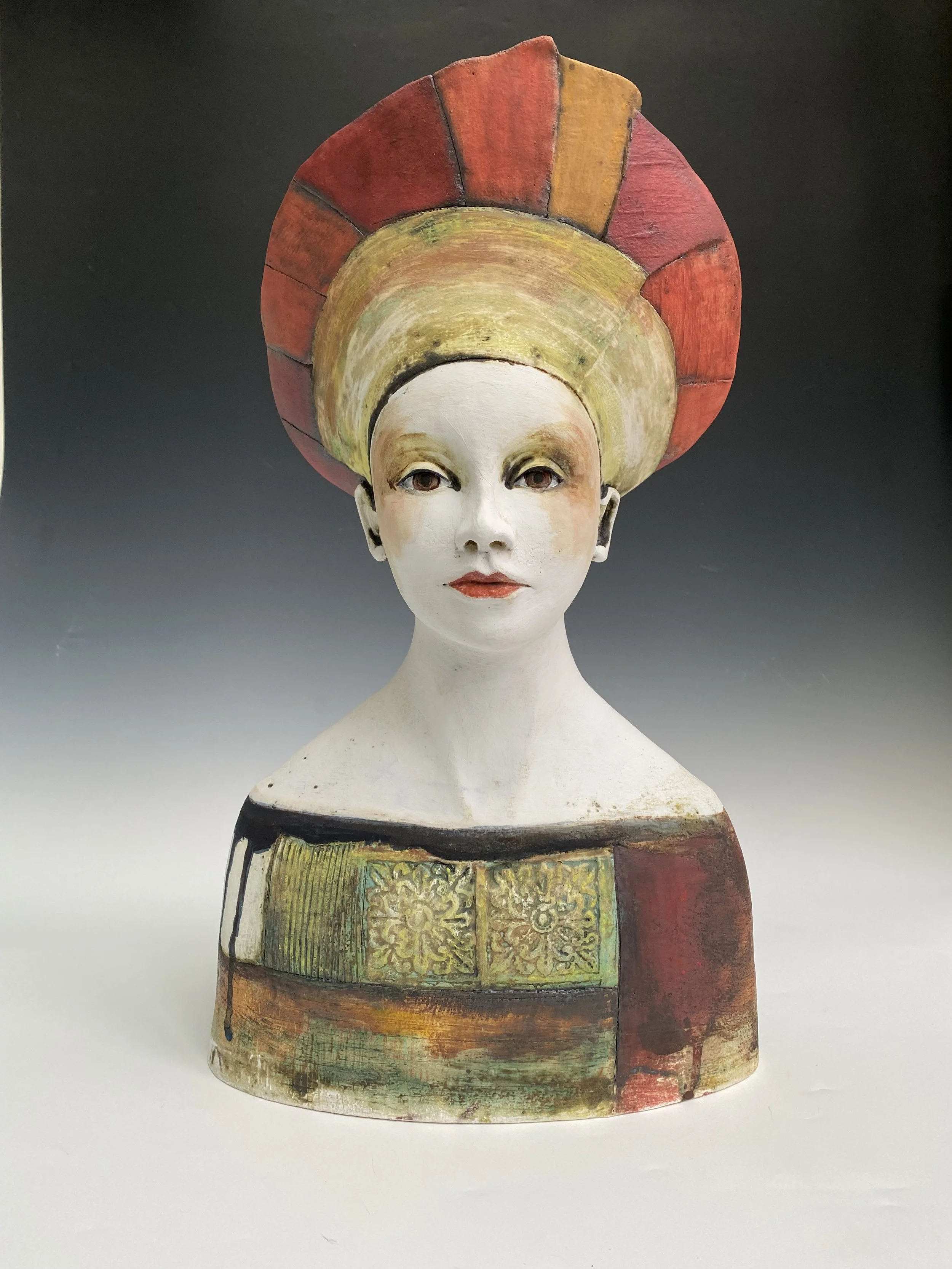 Ochre bust/red hat - Height 45cm - Sold