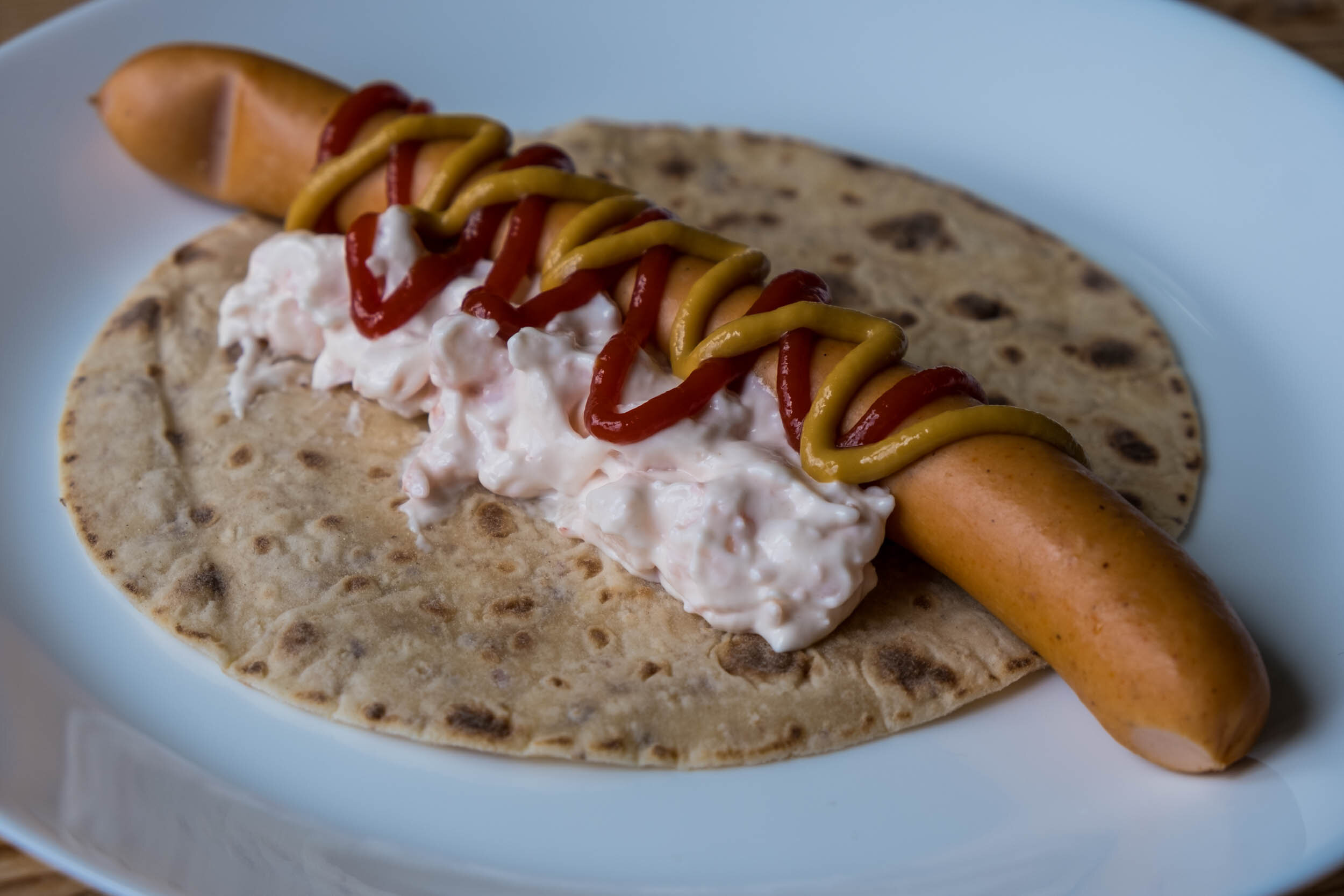 Hot dog with shrimp salad - a Norwegian speciality