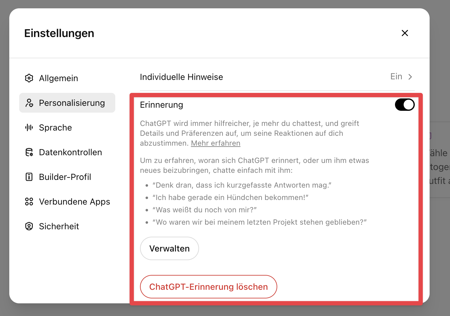 ChatGPT Memory-Funktion Schule Unterricht