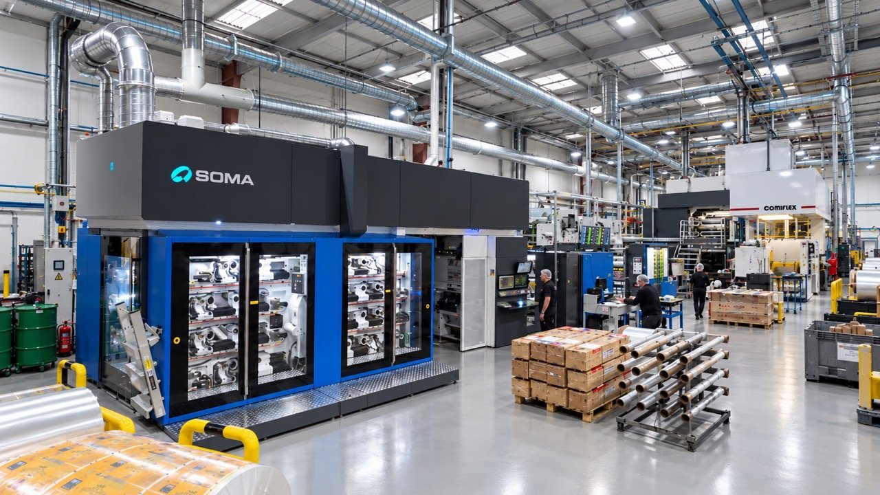 SOMA flexographic printing press installed at D&M Packaging's flexible packaging printing facility in Crewe, Cheshire.