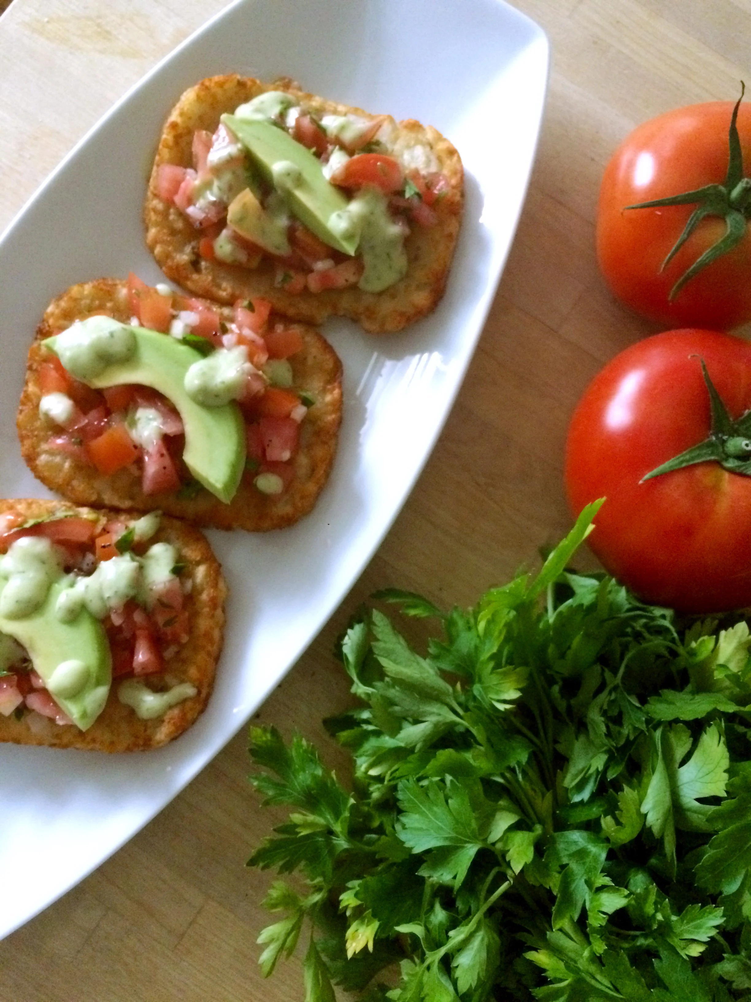 Avocado-topped potato patties