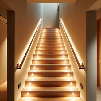 Lighted steps in a home