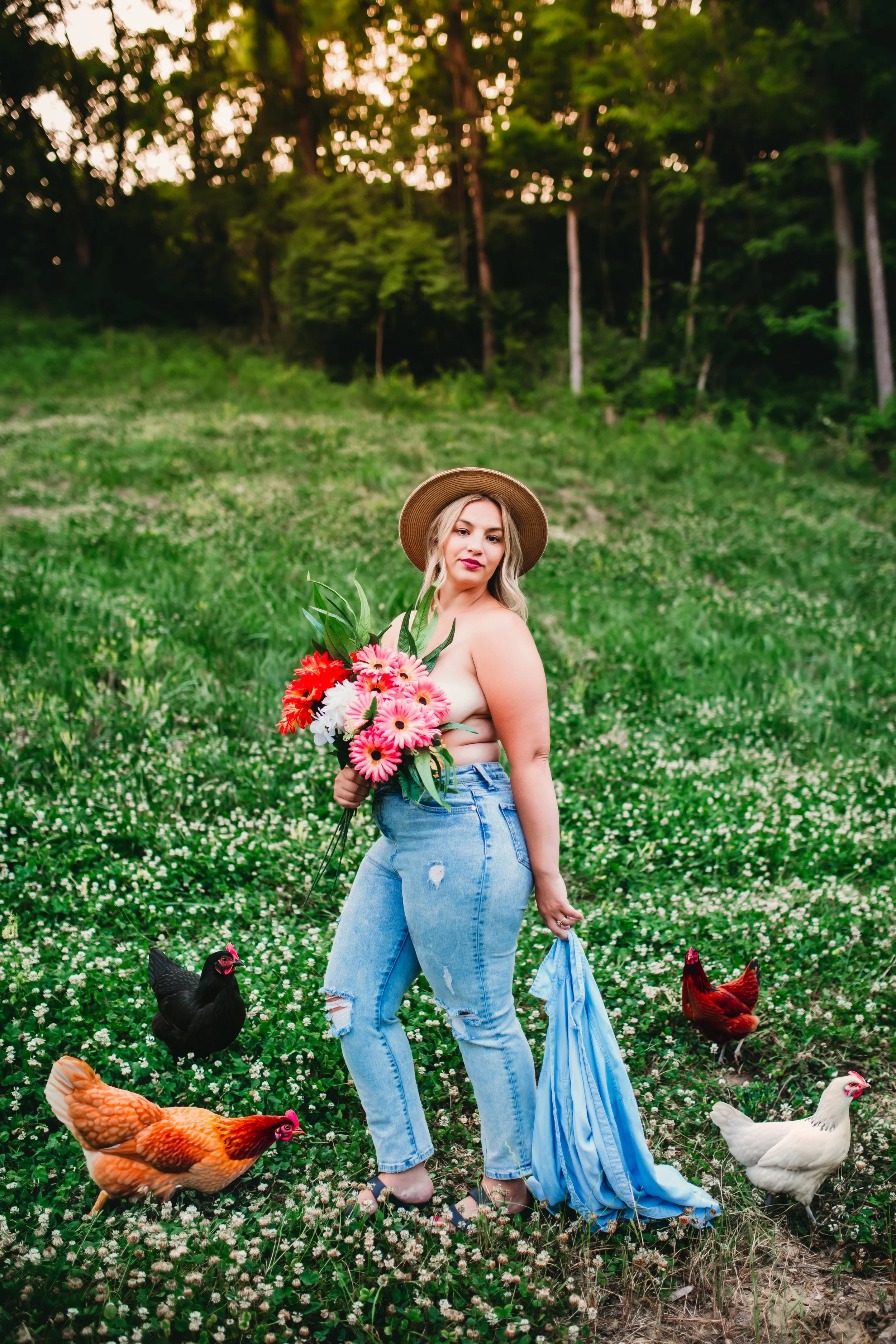 Flower Top Boudoir Session Cincinnati farm chickens