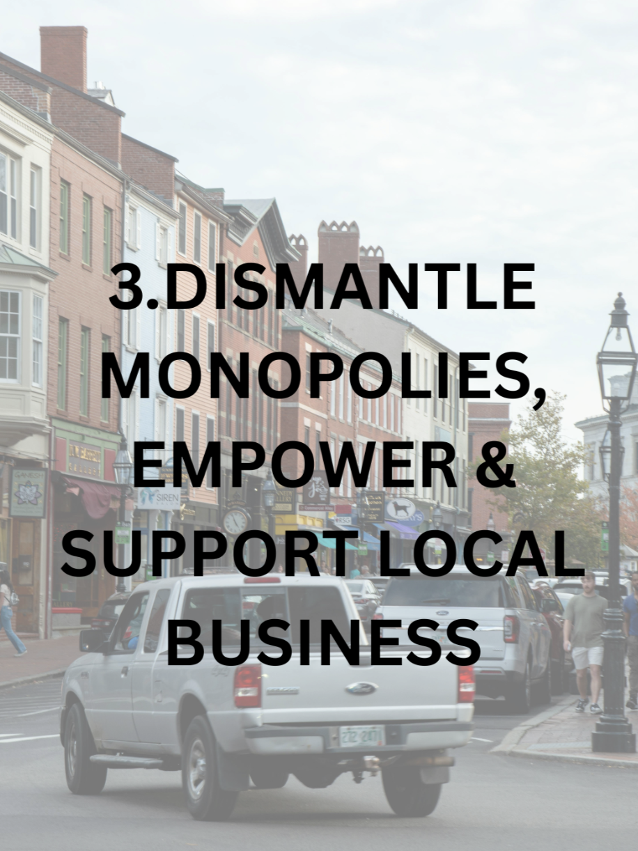 SUPPORT SMALL BUSINESSES & FAMILY FARMS THROUGH VIGOROUS ANTITRUST ENFORCEMENT, REDUCTION OF CORPORATE SUBSIDIES, ENDING PREDATORY LENDING, & OPENING OF MARKETS & CAPITAL TO SMALL TO MIDSIZE COMPANIES