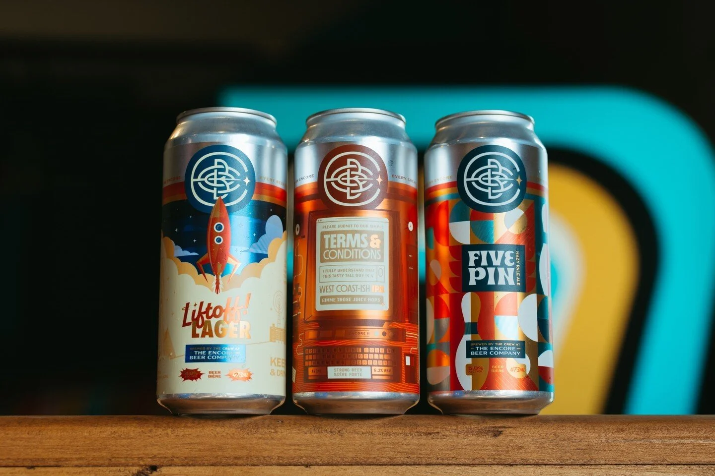 If these aren't the legitest little cans you ever did see we'll eat our hats! Encore Beers to-go. Theyyyyyy're neat!⁠
⁠
Our current canned offerings include the lighter-than-air Liftoff Lager, the did-you-read-the-fine-print Terms &amp; Conditions We
