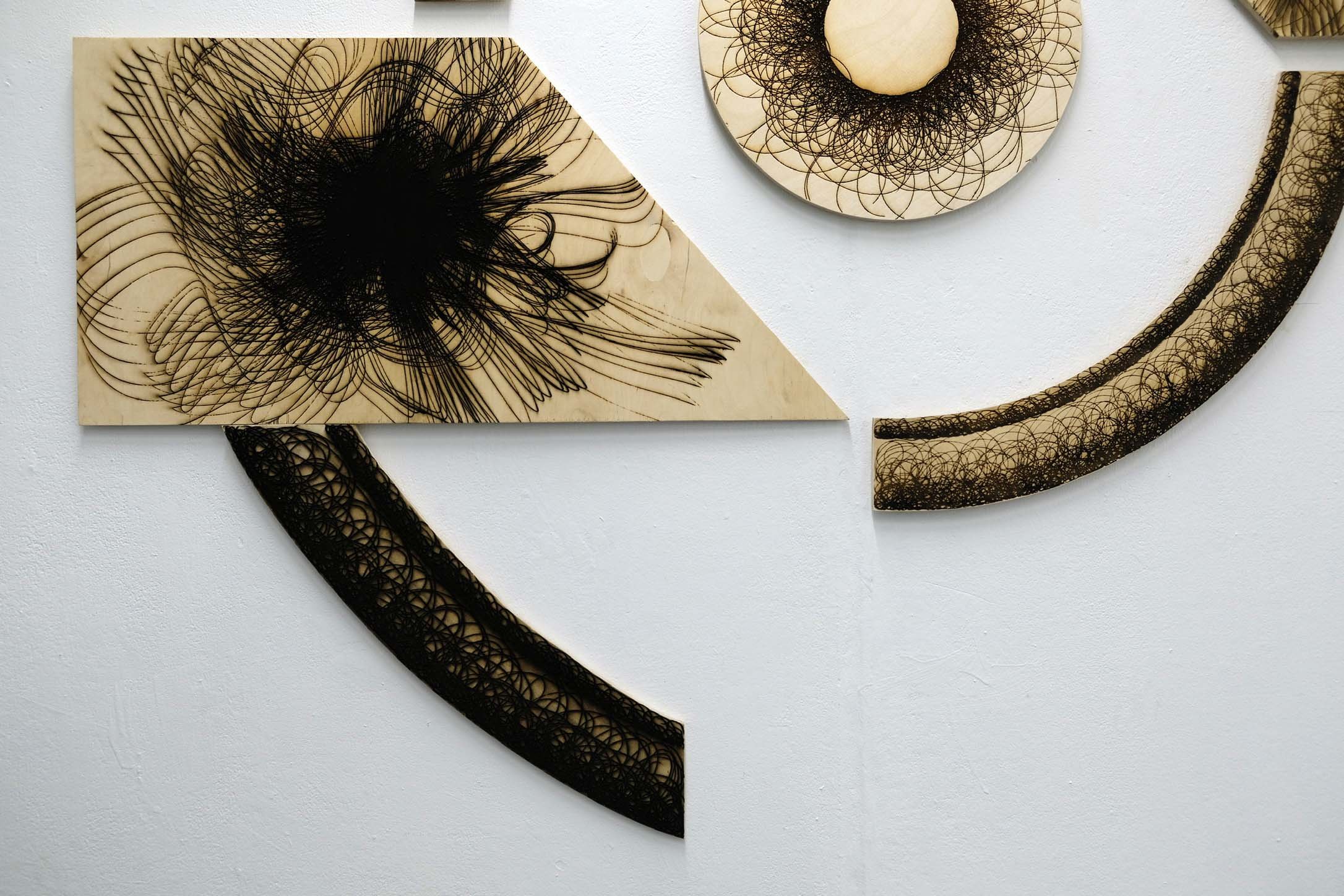 "A Cosmic Fixed Potential," Laser Cut Wood Panel Detail, 3.5 x 3 m, 2021