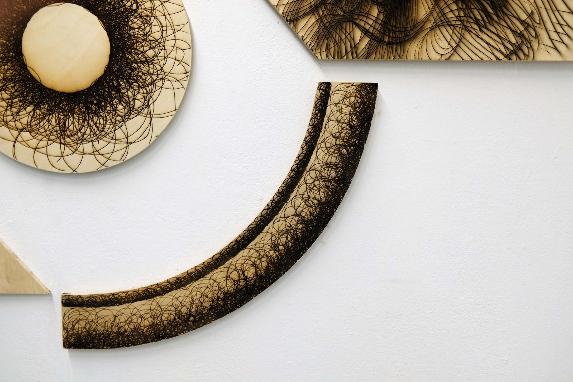 "A Cosmic Fixed Potential," Laser Cut Wood Panel Detail, 3.5 x 3 m, 2021
