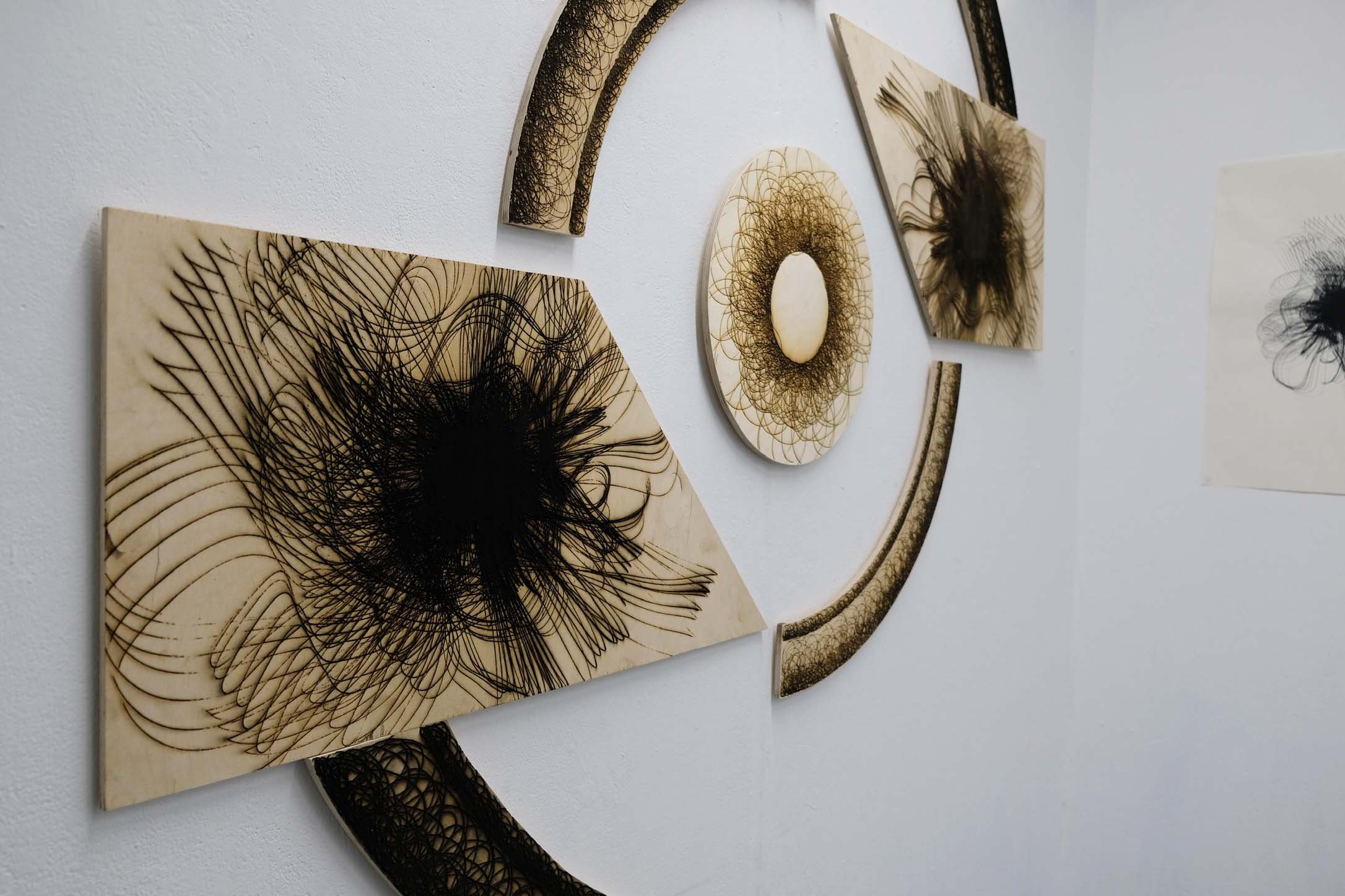 "A Cosmic Fixed Potential," Laser Cut Wood Panel Detail, 3.5 x 3 m, 2021