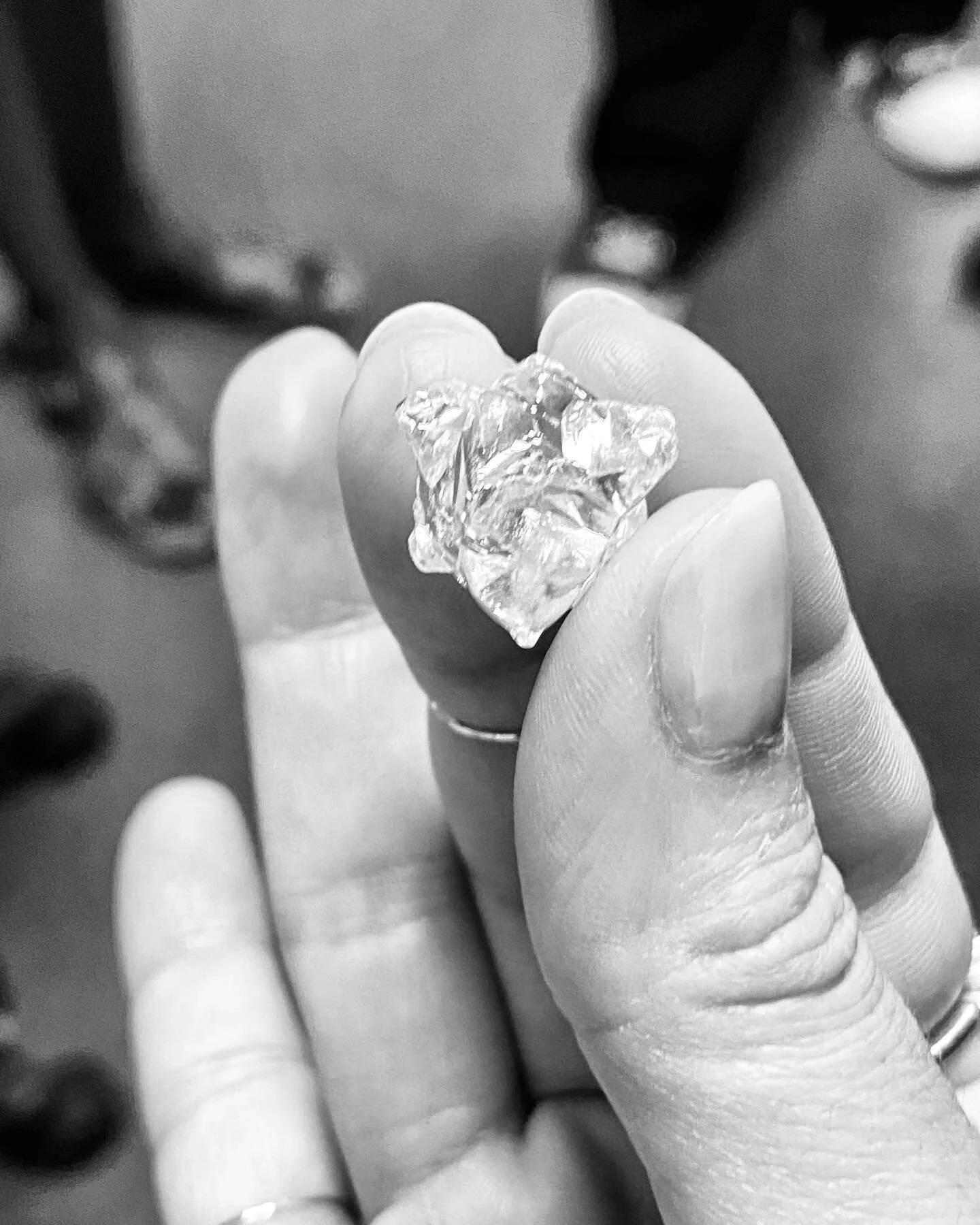 So, I got to hold a 28 carat rough white, clear diamond that grew in the shape of a merkaba. I don&rsquo;t usually have this kind of access to rough and I gotta say, I could get used to it. #botswana #rough #diamond