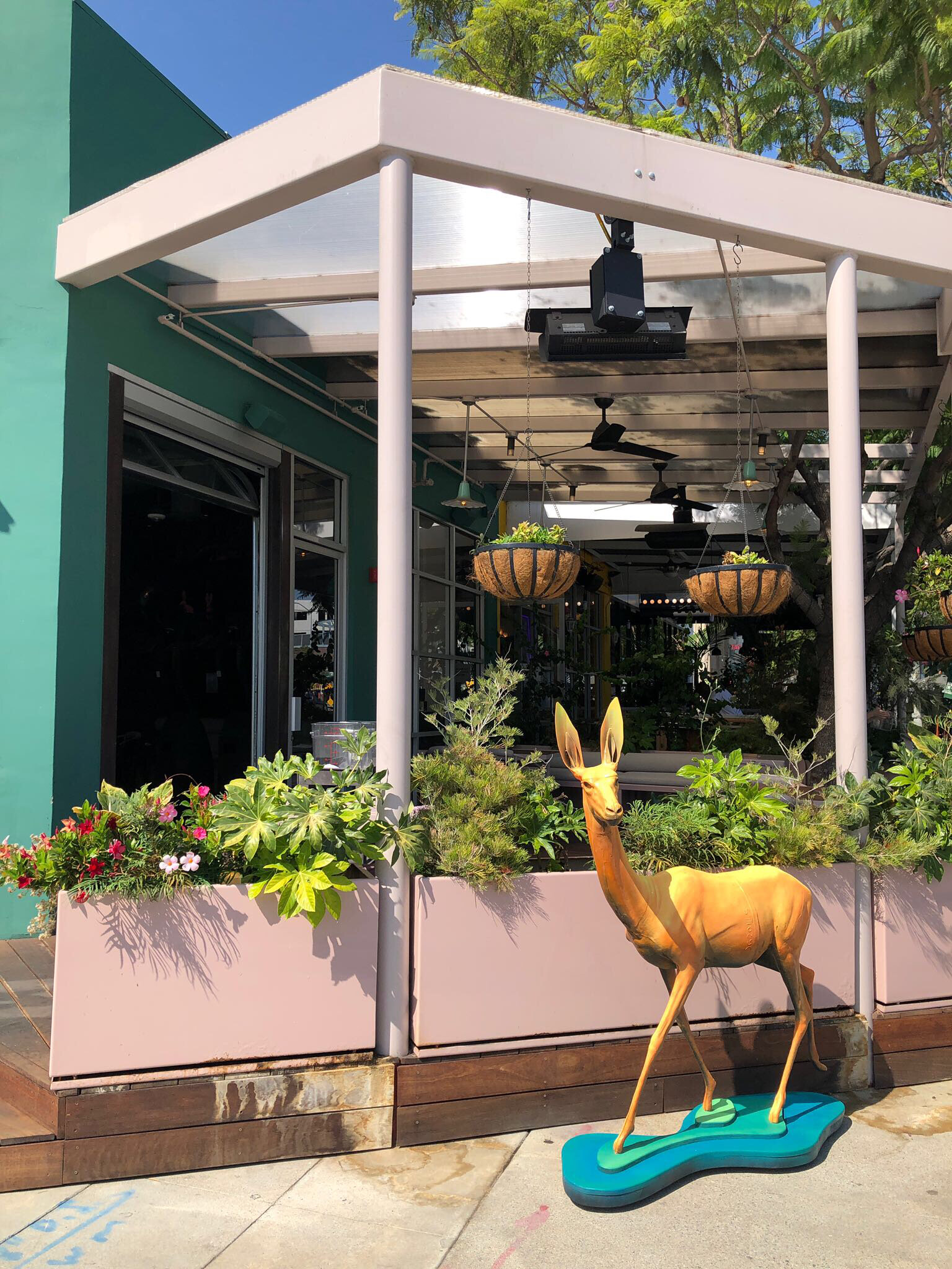 Lush outdoor patio seating.
