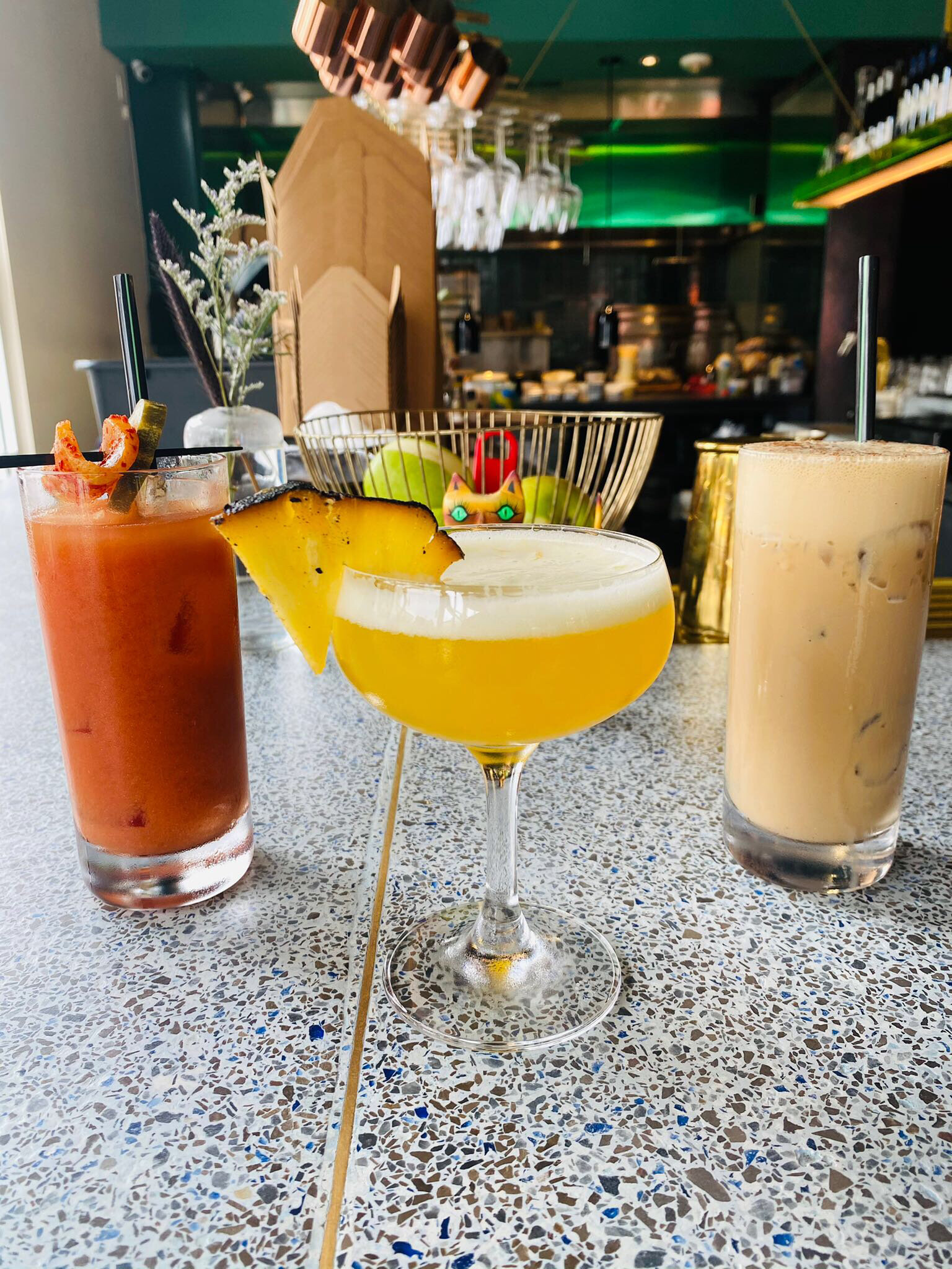 Bloody Marys, Pineapple Mimosas, Vietnamese Hard Coffee at Piccalilli in Culver City, California.