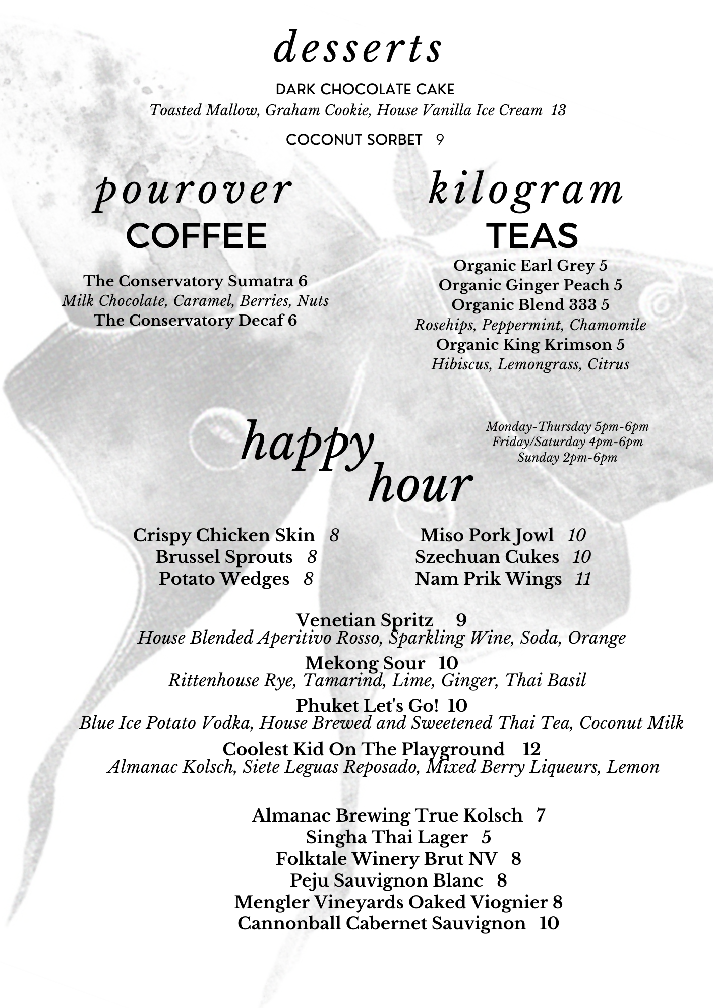 Happy Hour & Dessert Menu — Piccalilli