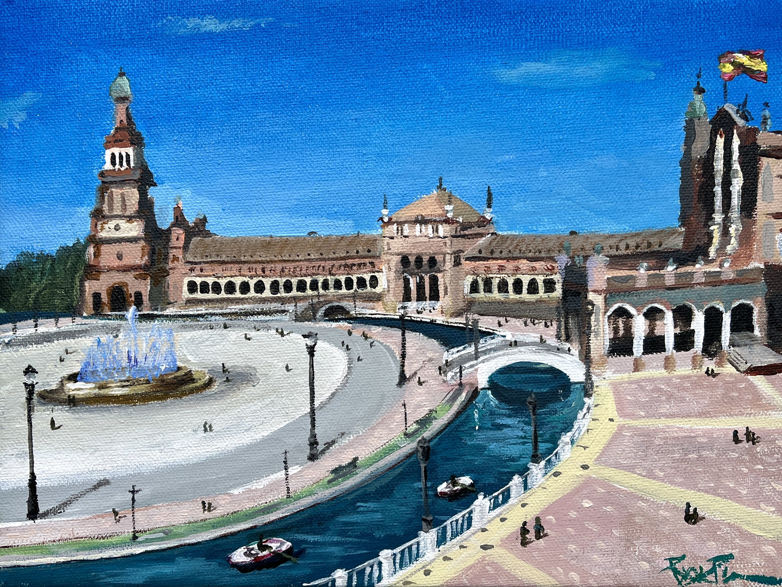 Plaza de España, Seville. Acrylic on Canvas, 12"x9", 2022.