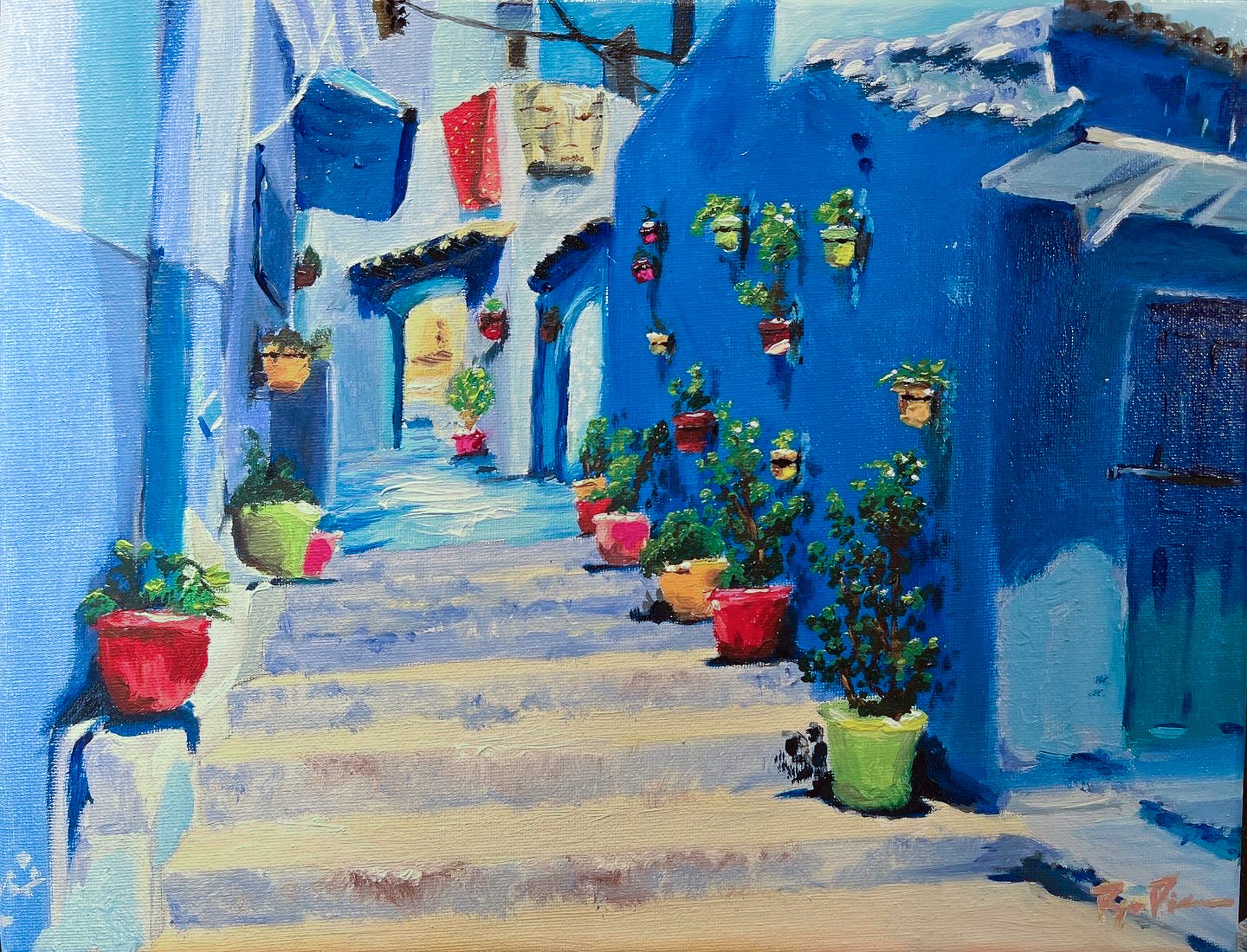 Chefchaouen, Morocco. Oil on canvas, 11"x14", 2022.