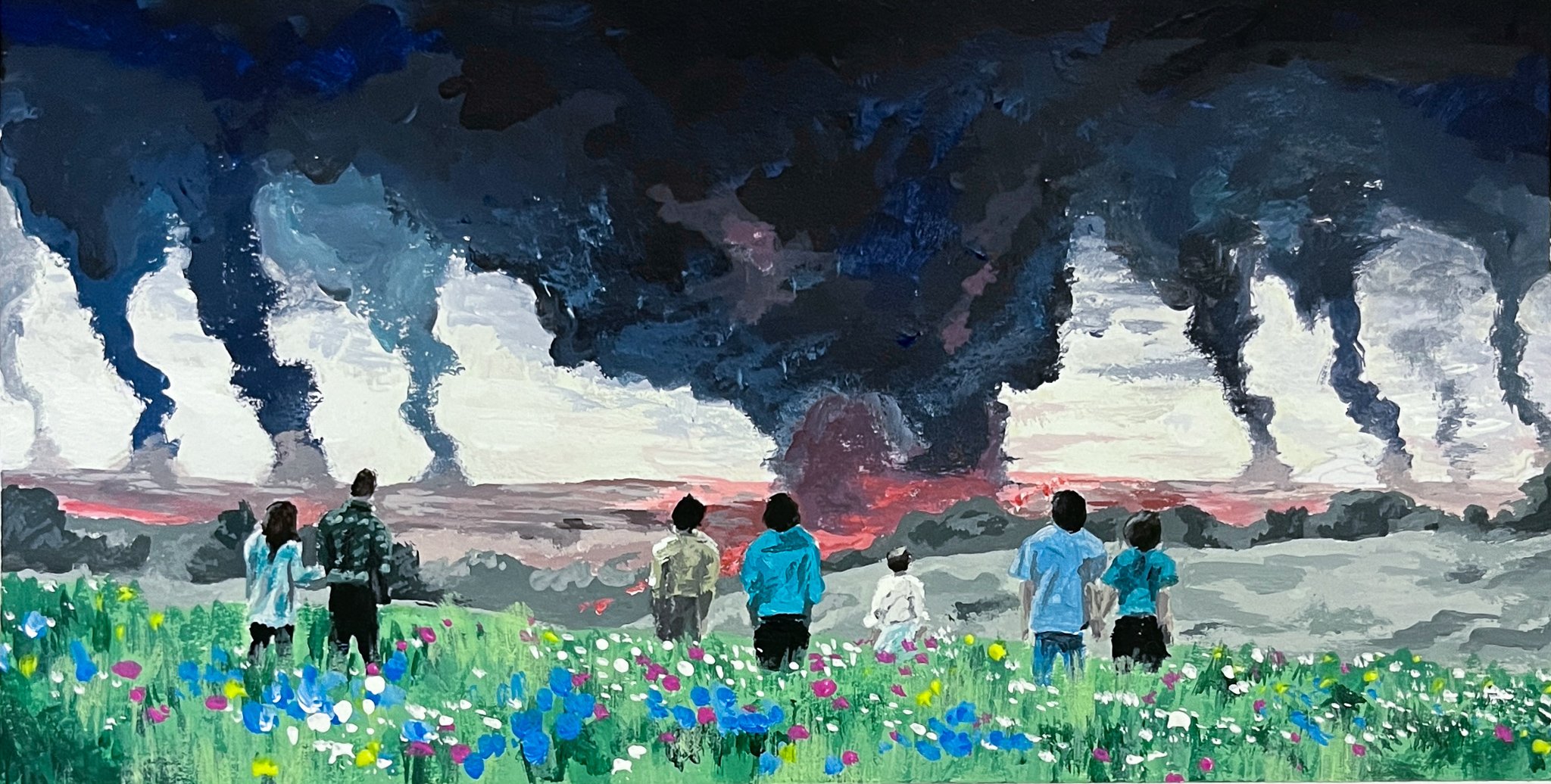 Stranger Things (S4E9). Acrylic on paper, 8"x4", 2022.
