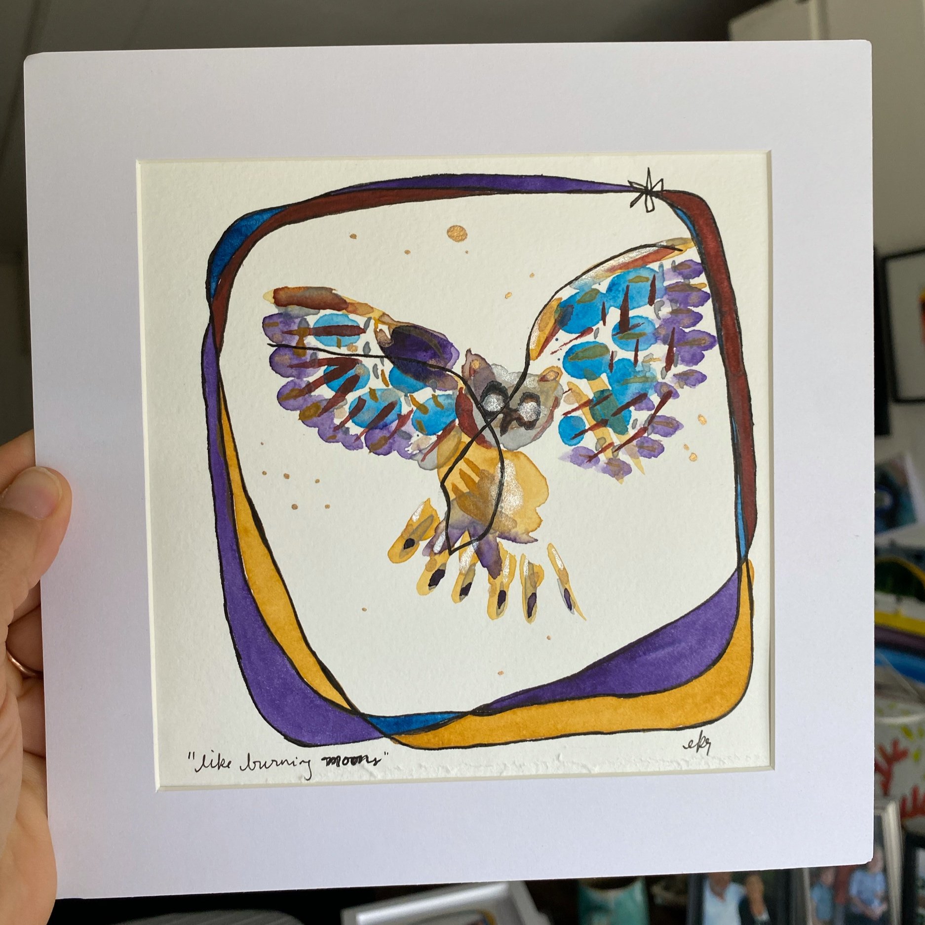 like burning moons (owl) - SOLD