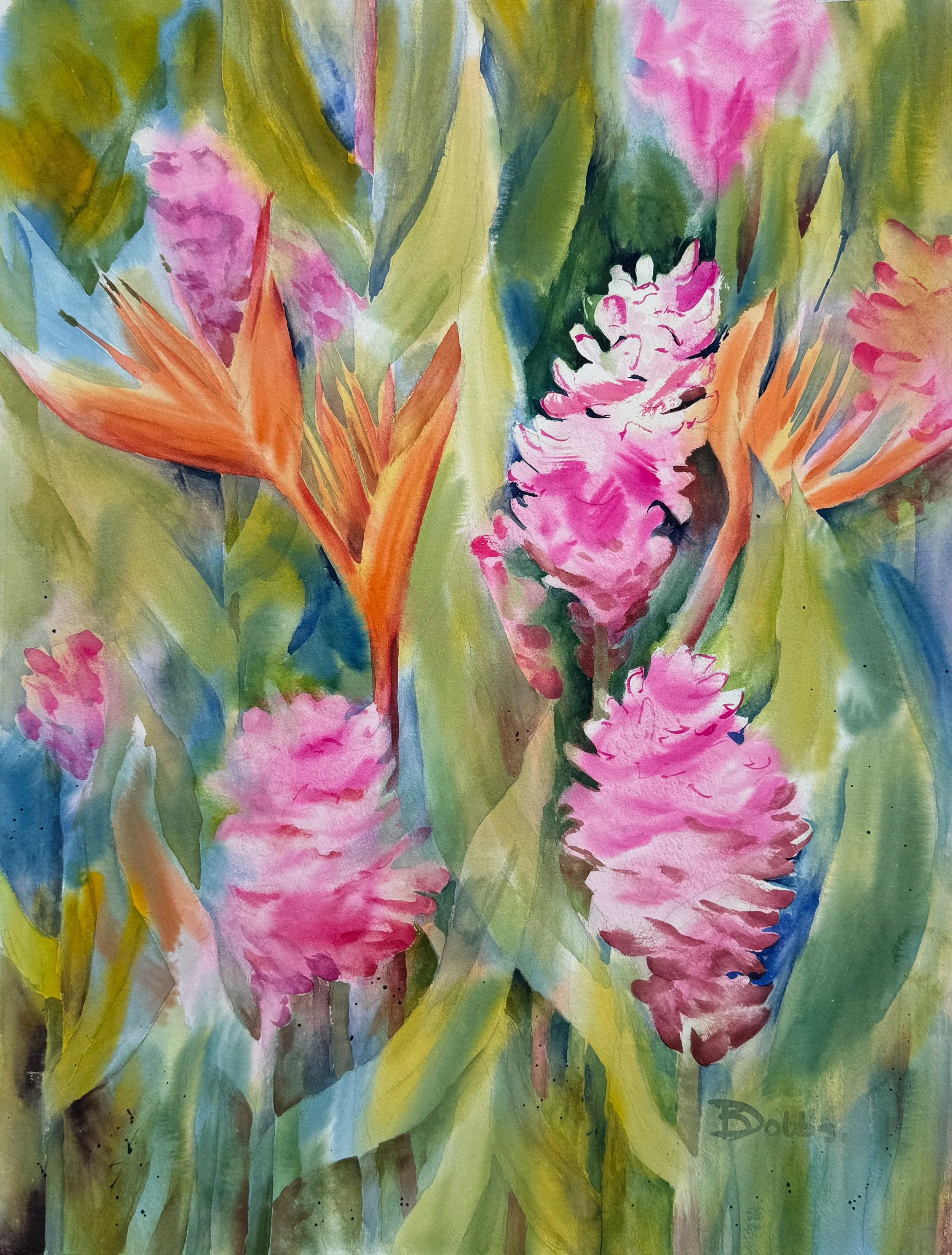ALPINIA AWAPUHI. $950 24" x 18" Inspired in Hawaii by the glorious vibrant colors of red ginger.