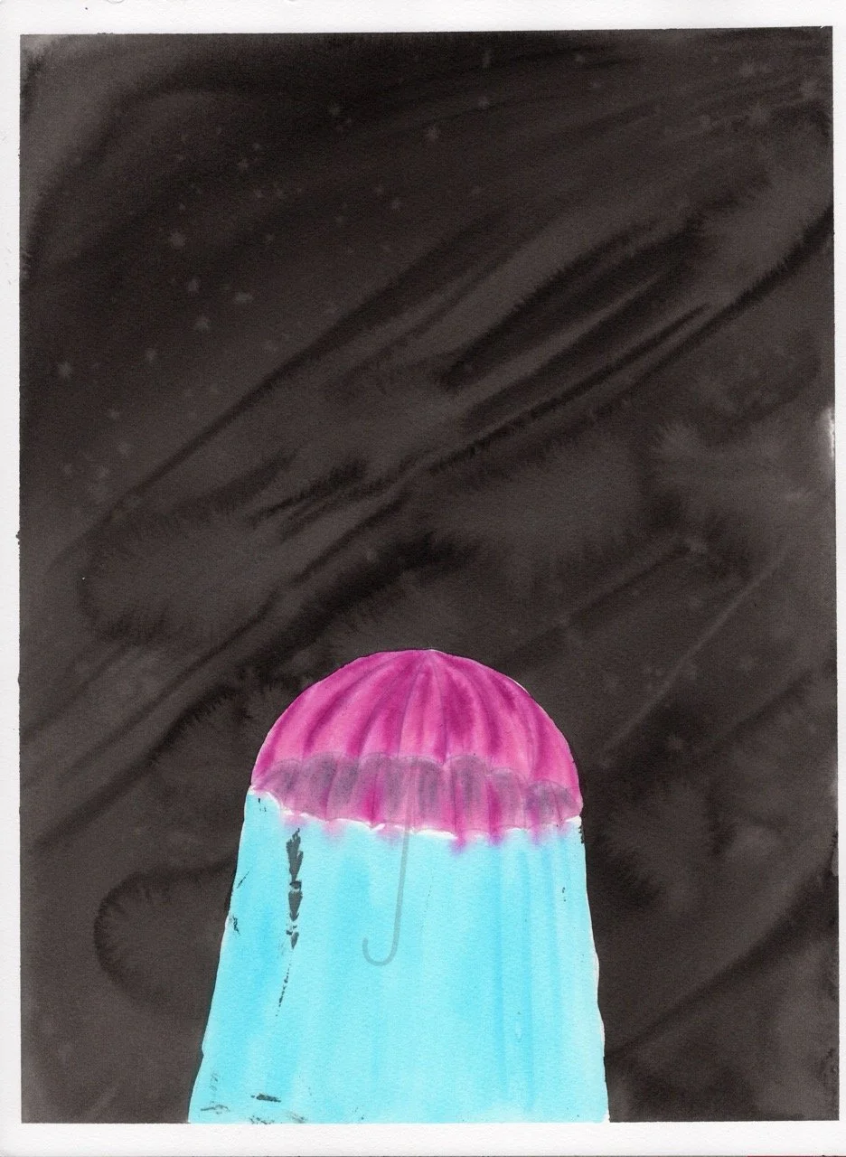 India ink and watercolor painting