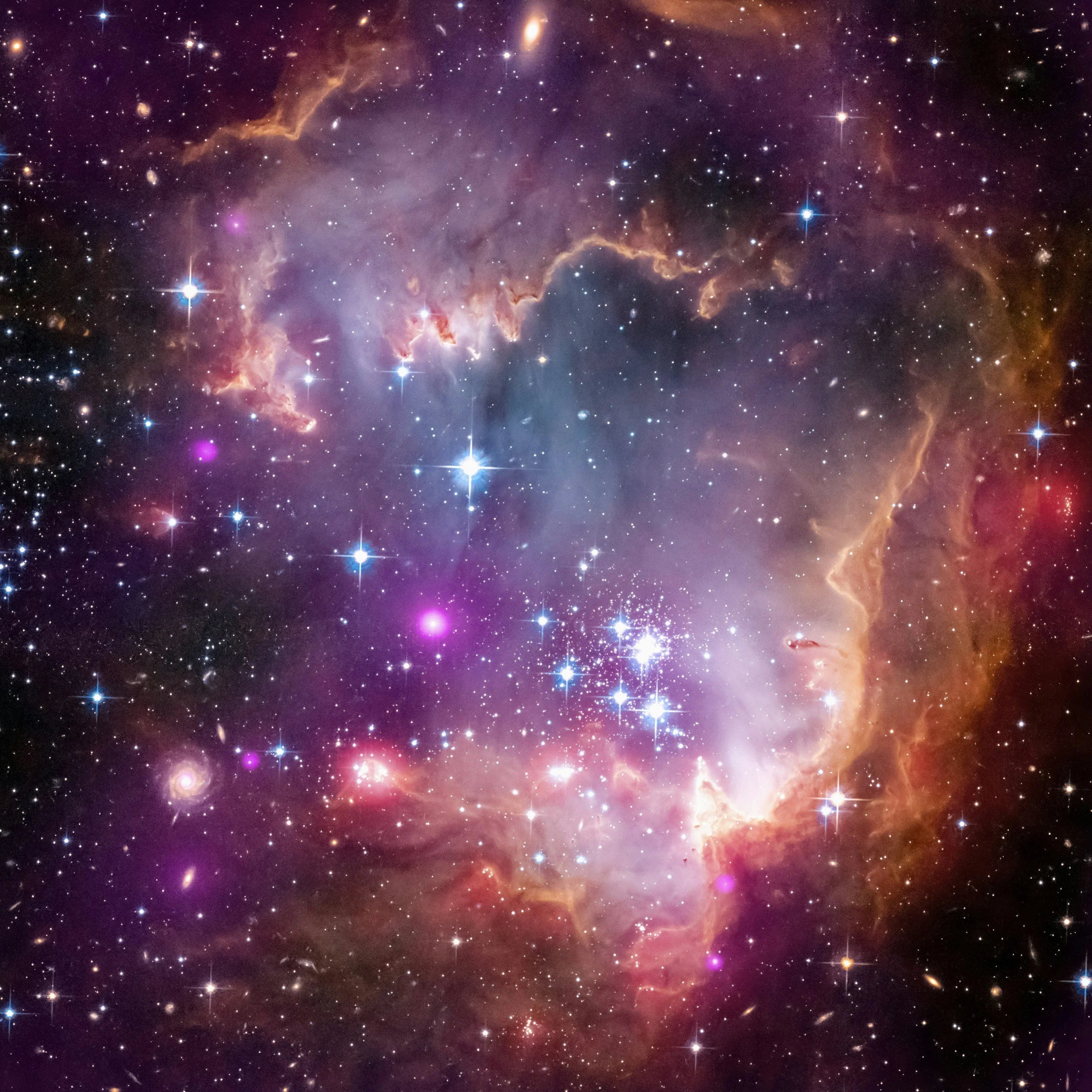 Image of a nebula and new star clusters, NASA Hubble telescope.