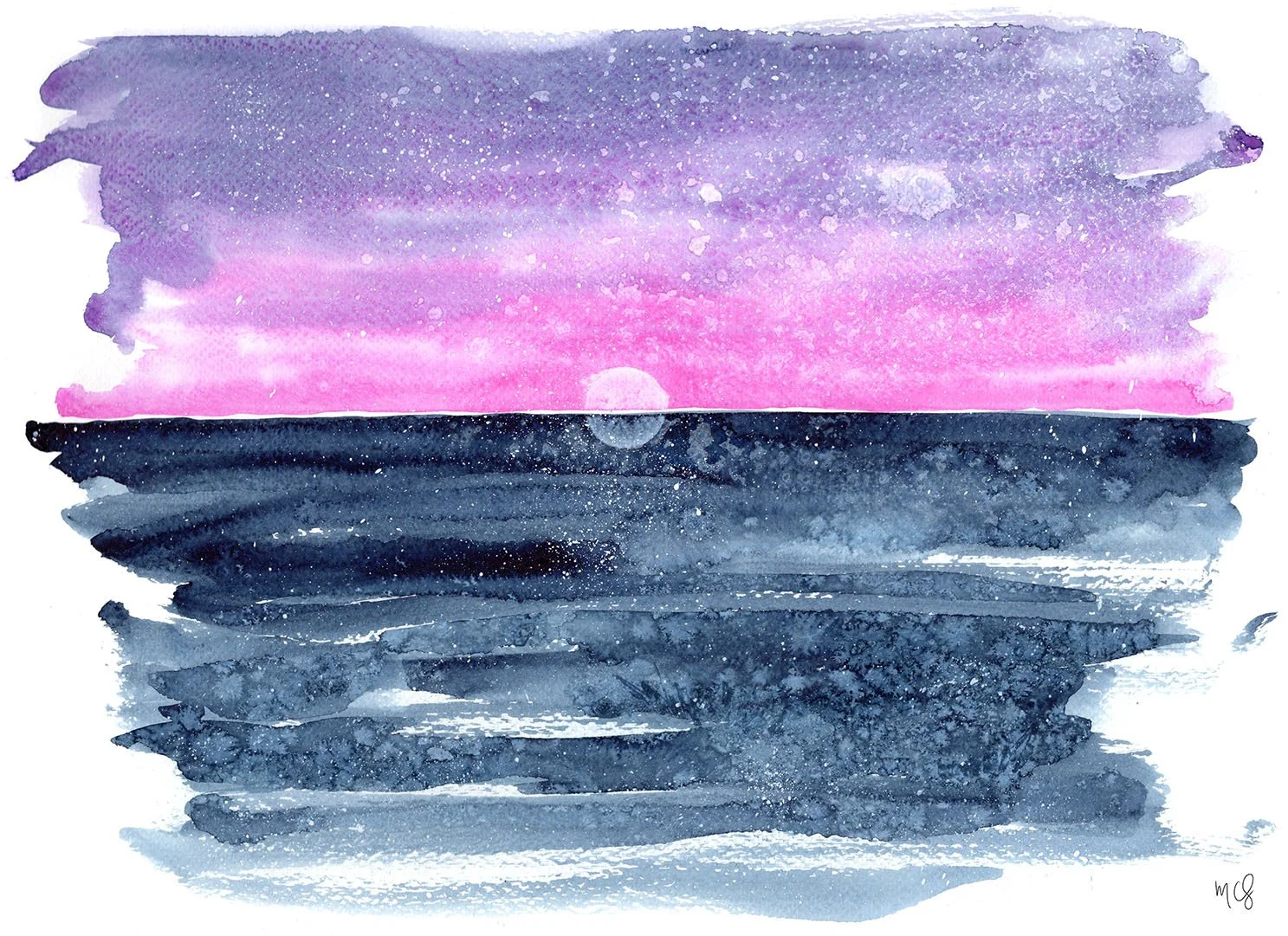 Pink Sunset watercolor art print
