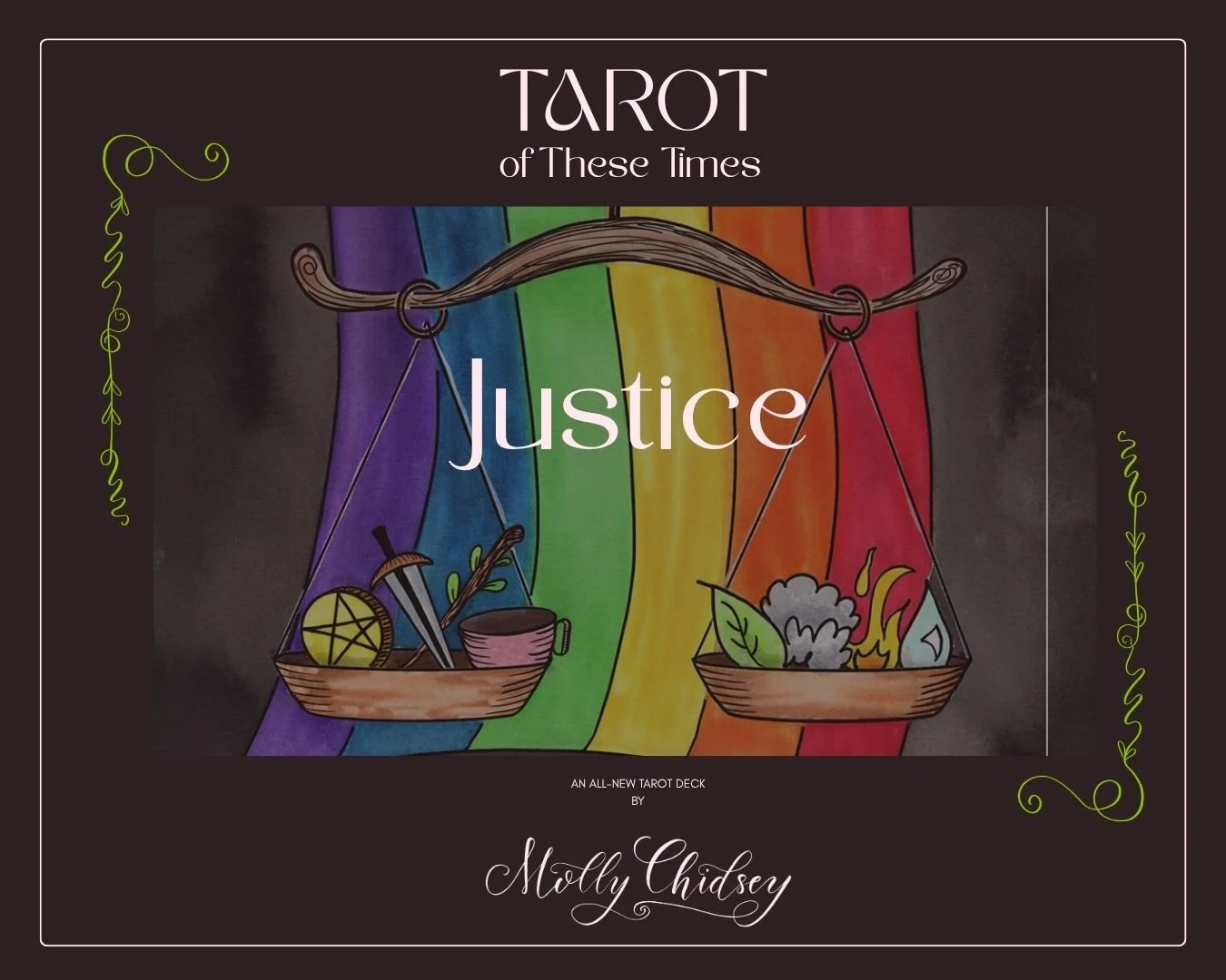 A preview of the Justice tarot card design from Tarot of These Times by Molly Chidsey, indie tarot artist.