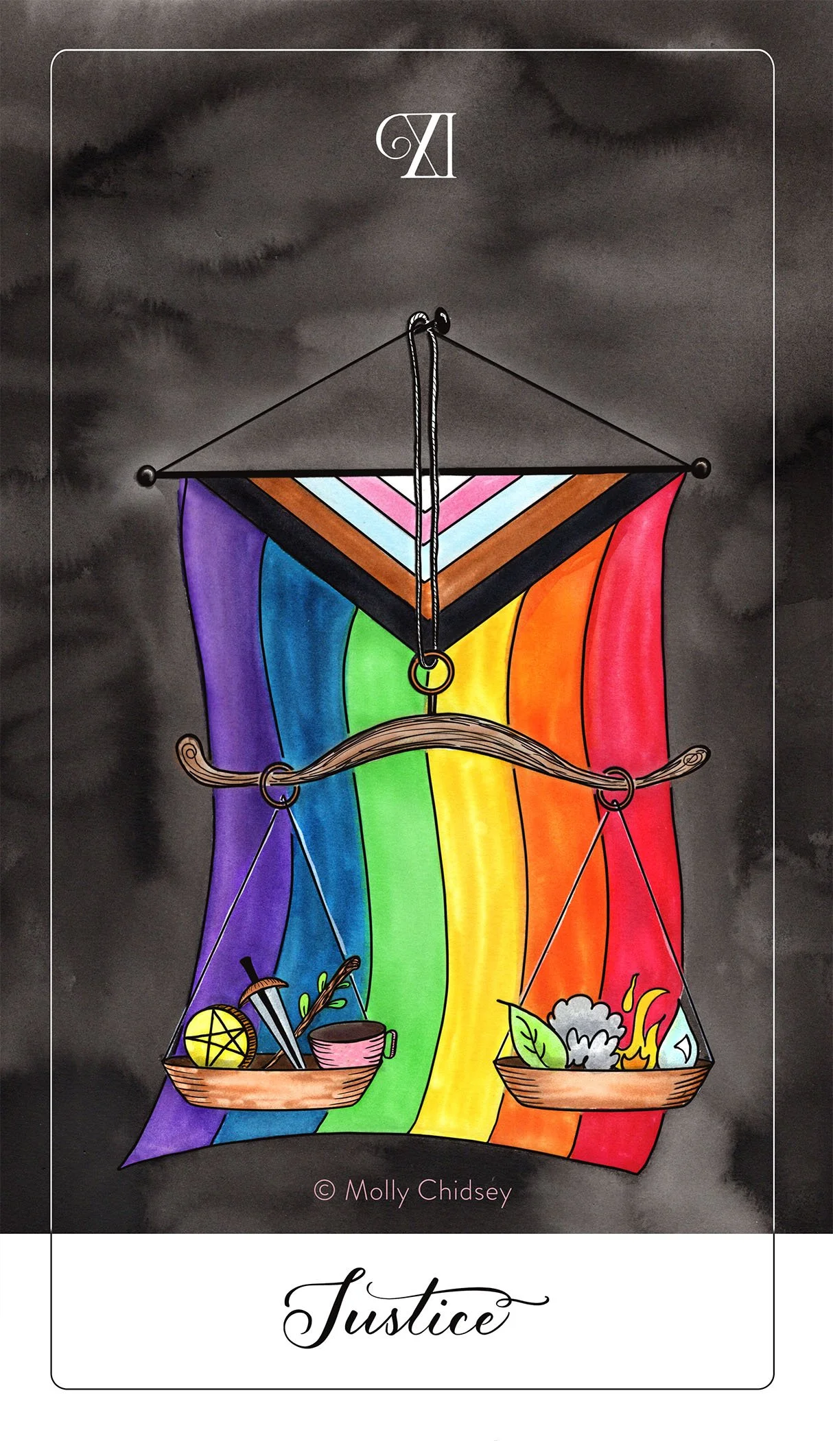 An open notebook with tarot sketches and colored pencils, showcasing indie tarot artist Molly Chidsey’s A Tarot of These Times.