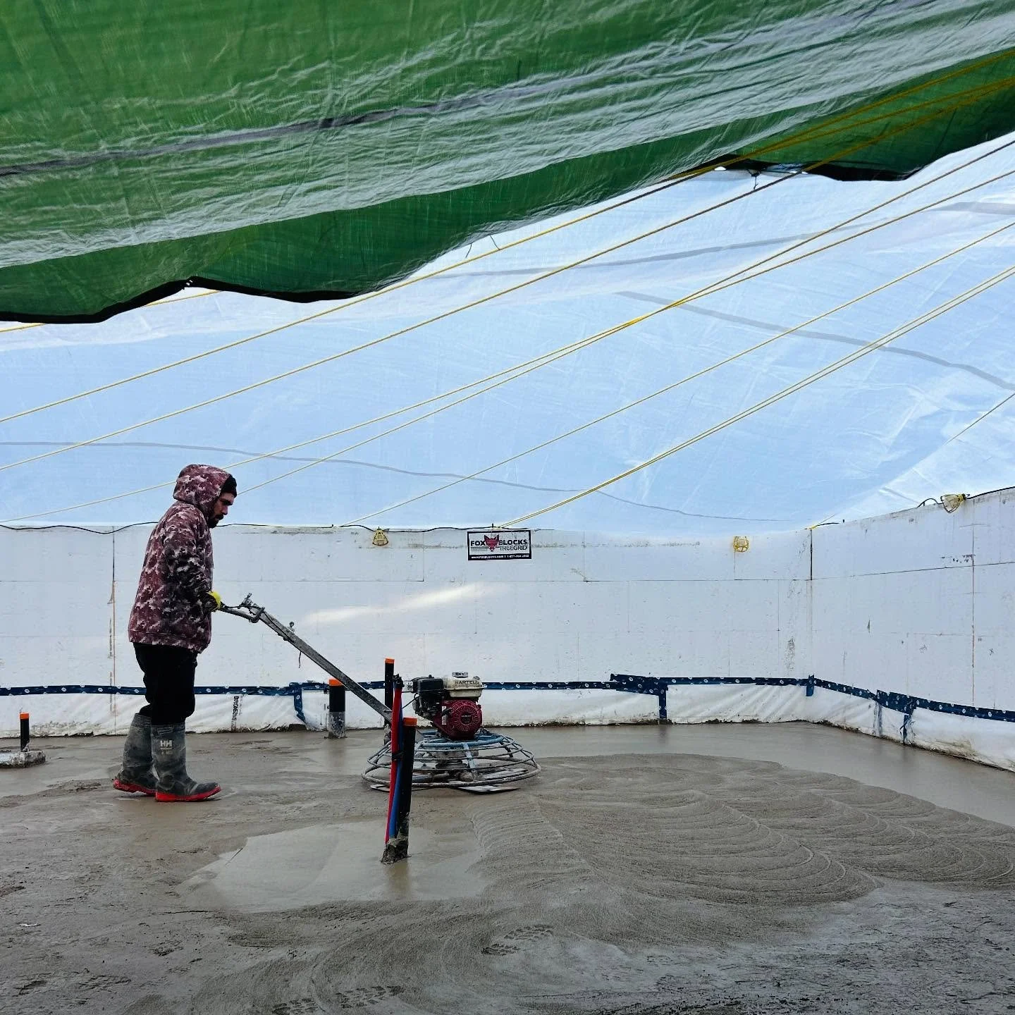 Temporary canopy shelter with ropes netted on anchor bolts 🪖🫡 #ottawacontractor #ottawarealestate #ottawaconstruction