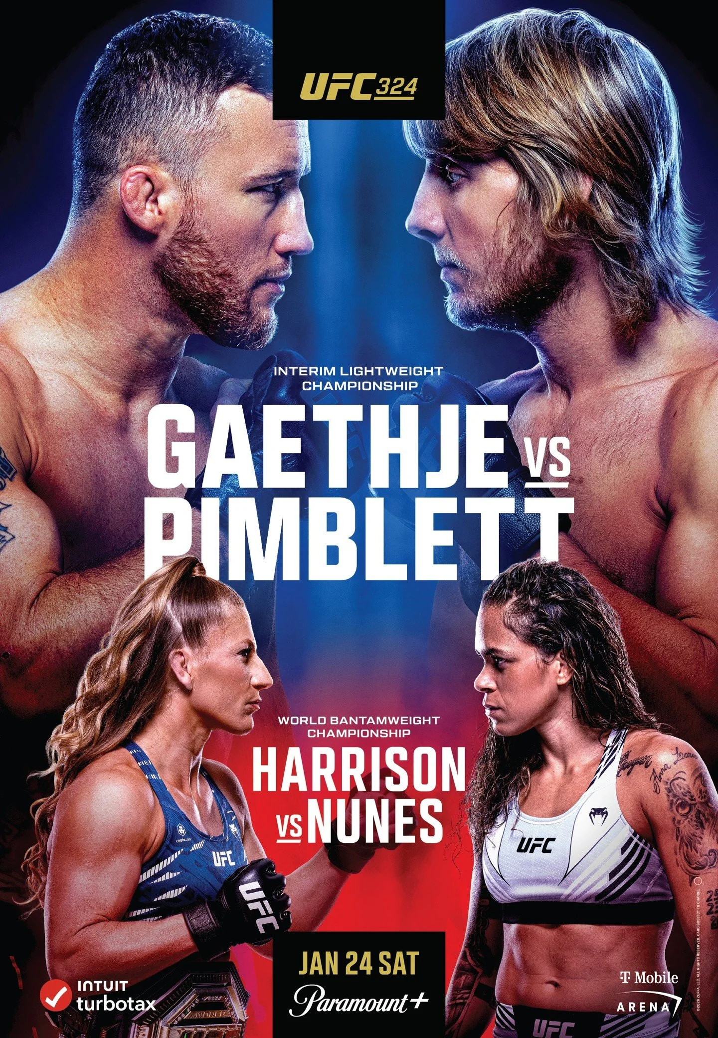 Save the date: UFC 324 Viewing Party Saturday, January 24! The stacked card is headlined by an interim UFC Lightweight Championship showdown between Justin Gaethje and Paddy Pimblett. The event also features a major women&rsquo;s bantamweight title c