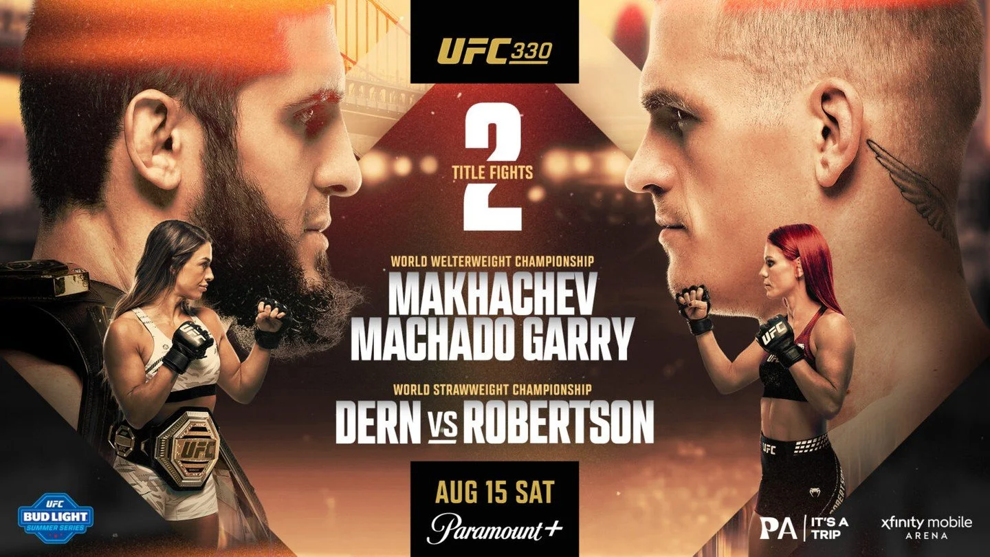 UFC 330 Viewing Party 8 p.m. TONIGHT!  The headliner features a highly anticipated matchup that sees UFC welterweight champion Islam Makhachev take on No. 1 ranked contender Ian Machado Garry for the belt. The co-main event features UFC strawweight c