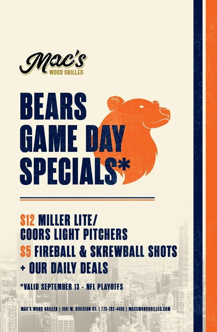 Preseason is over - the Bears season kicks off Sunday, September 13! We're featuring drink deals every game day all season long! $12 Miller/Coors pitchers and $5 Fireball/Skrewball shots + our daily deals. 
.
.
.
.
.
#chicagofunauthority #chicagodrin