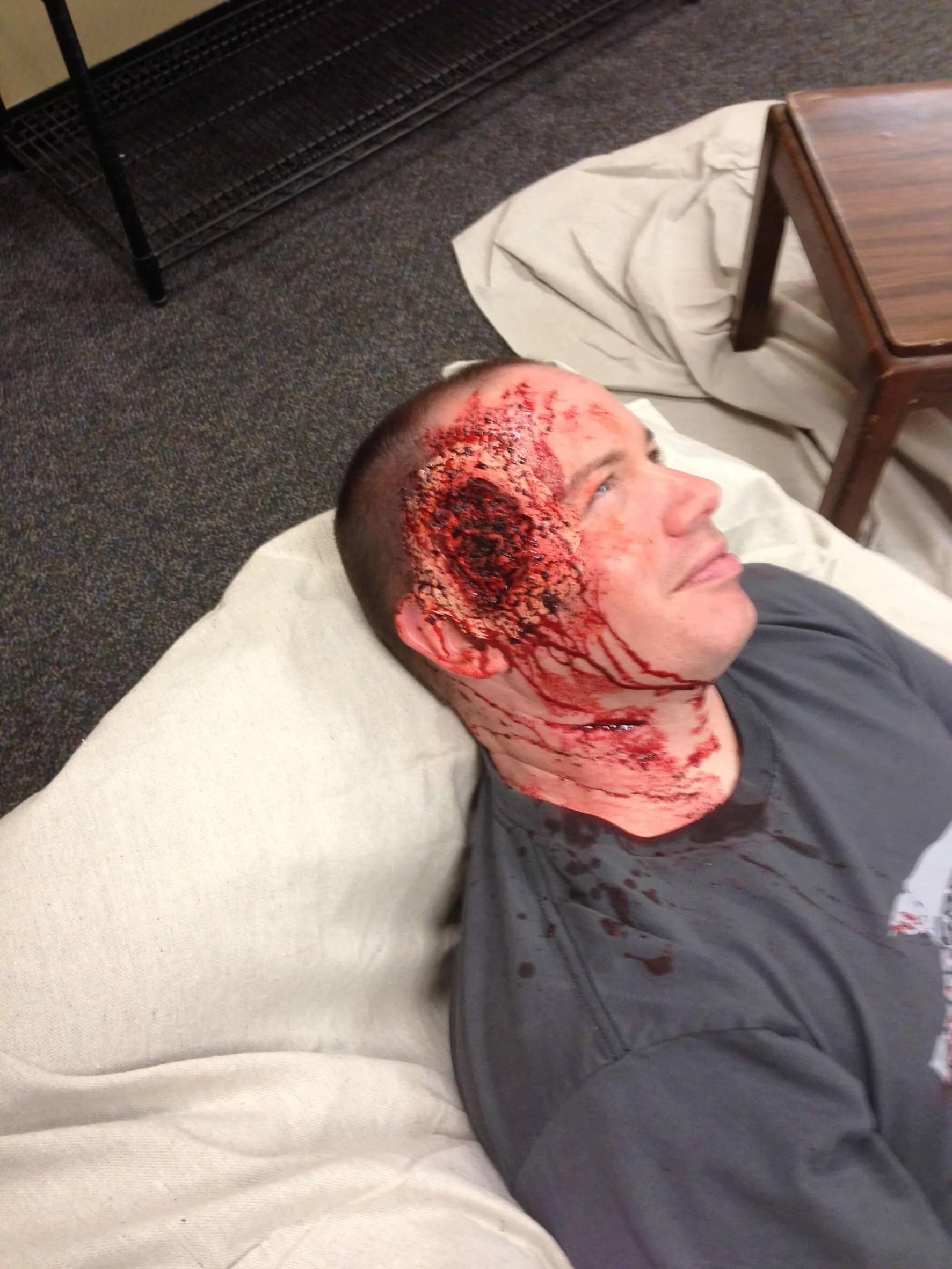 Realistic moulage head and wound for tactical medical training exercises