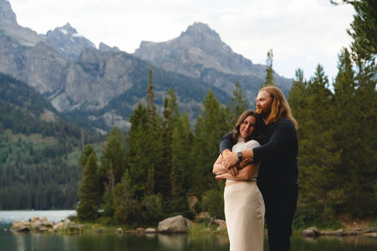 a couple having an intimate elopement at Taggart Lake in Grand Teton national park