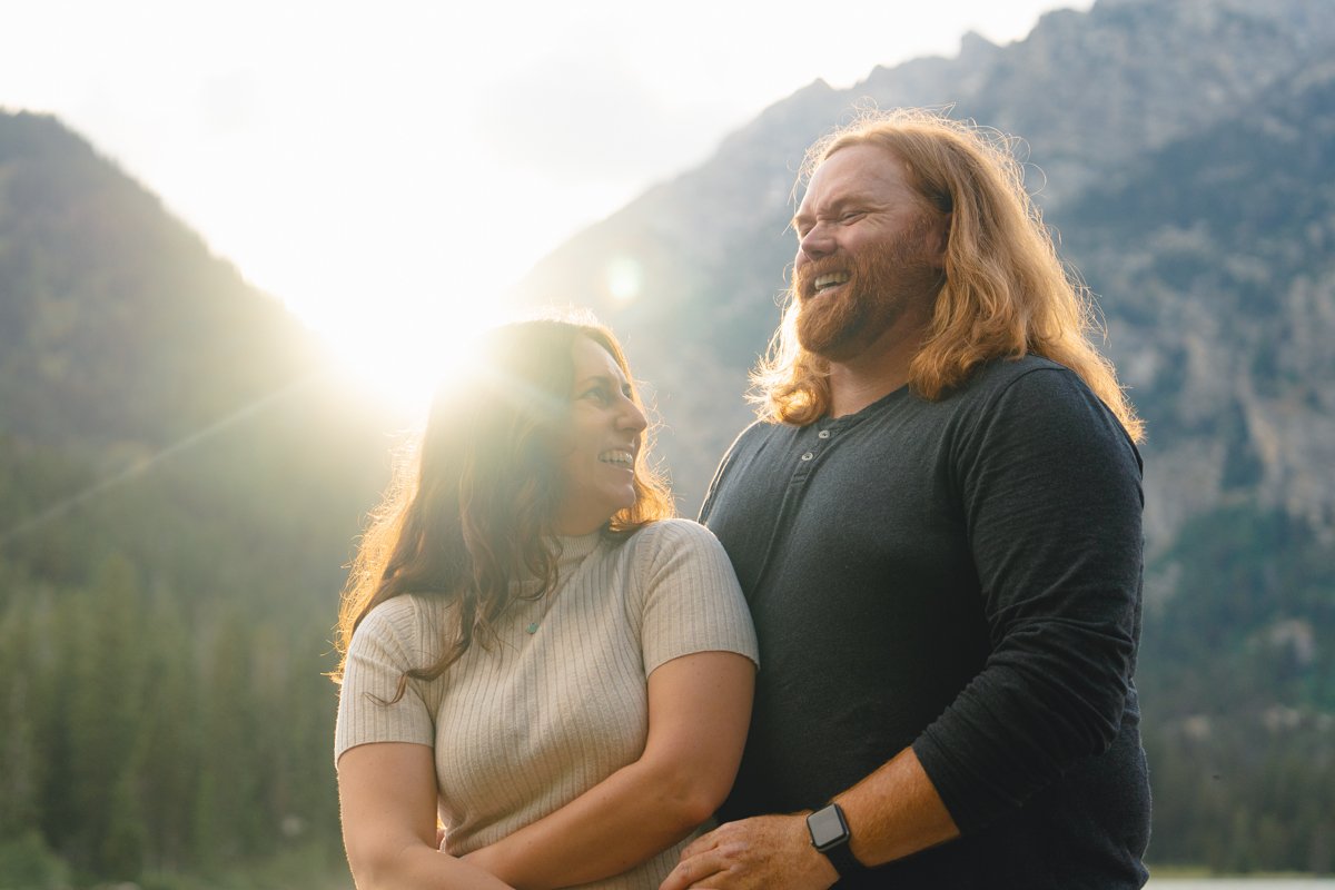 a couple having an intimate micro wedding at Taggart Lake in Grand Teton national park