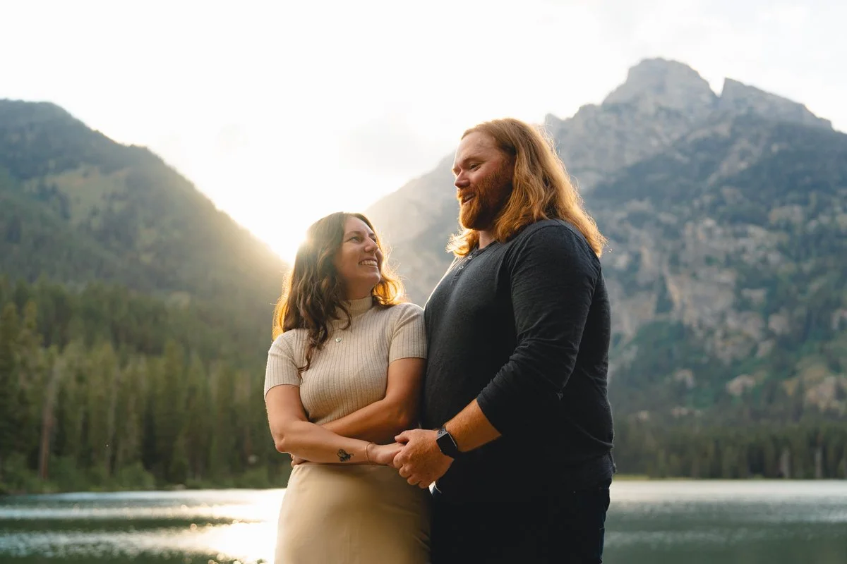 two people having an intimate elopement at Taggart Lake in Grand Teton national park