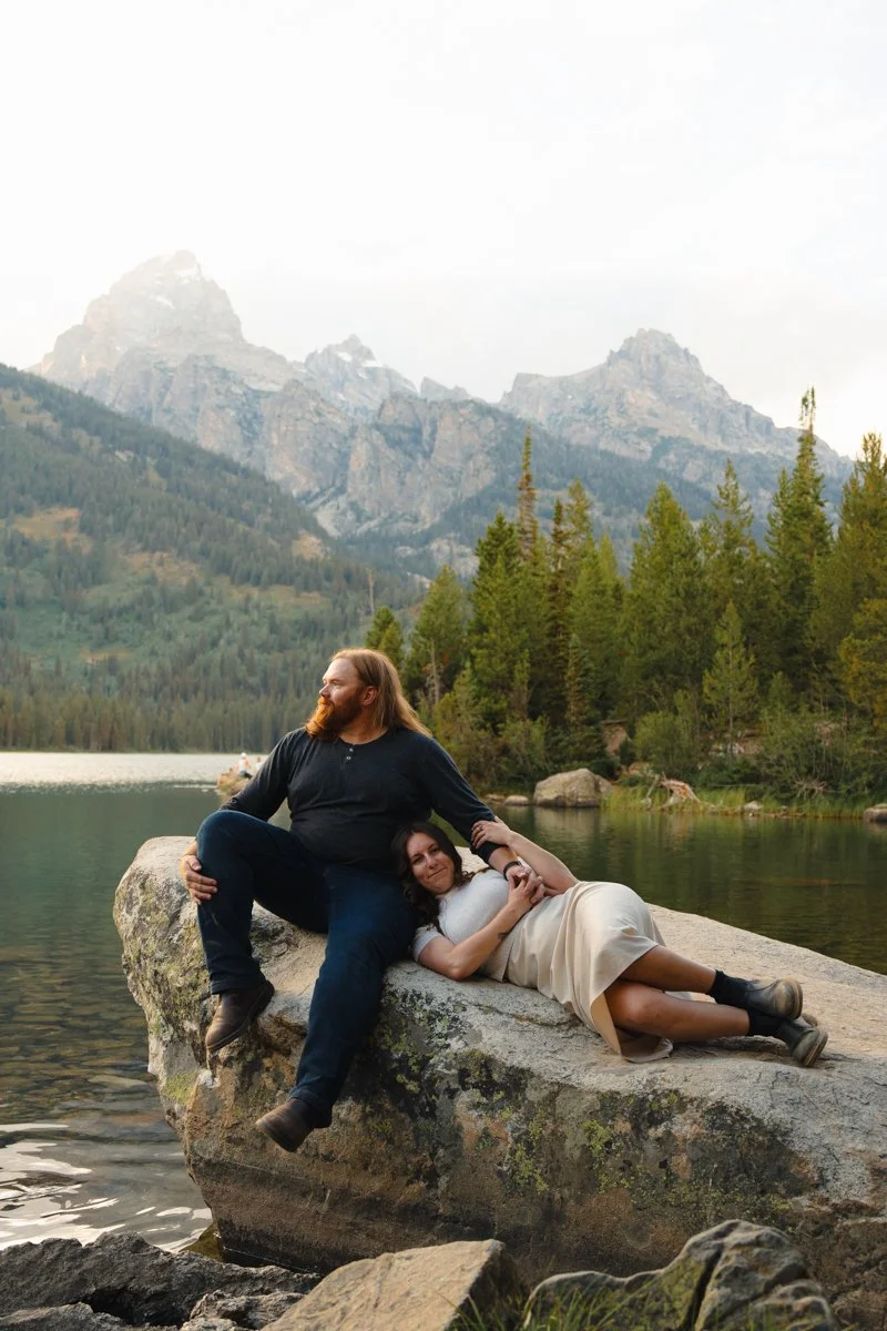 a micro wedding at Taggart Lake with the Grand Teton behind the couple