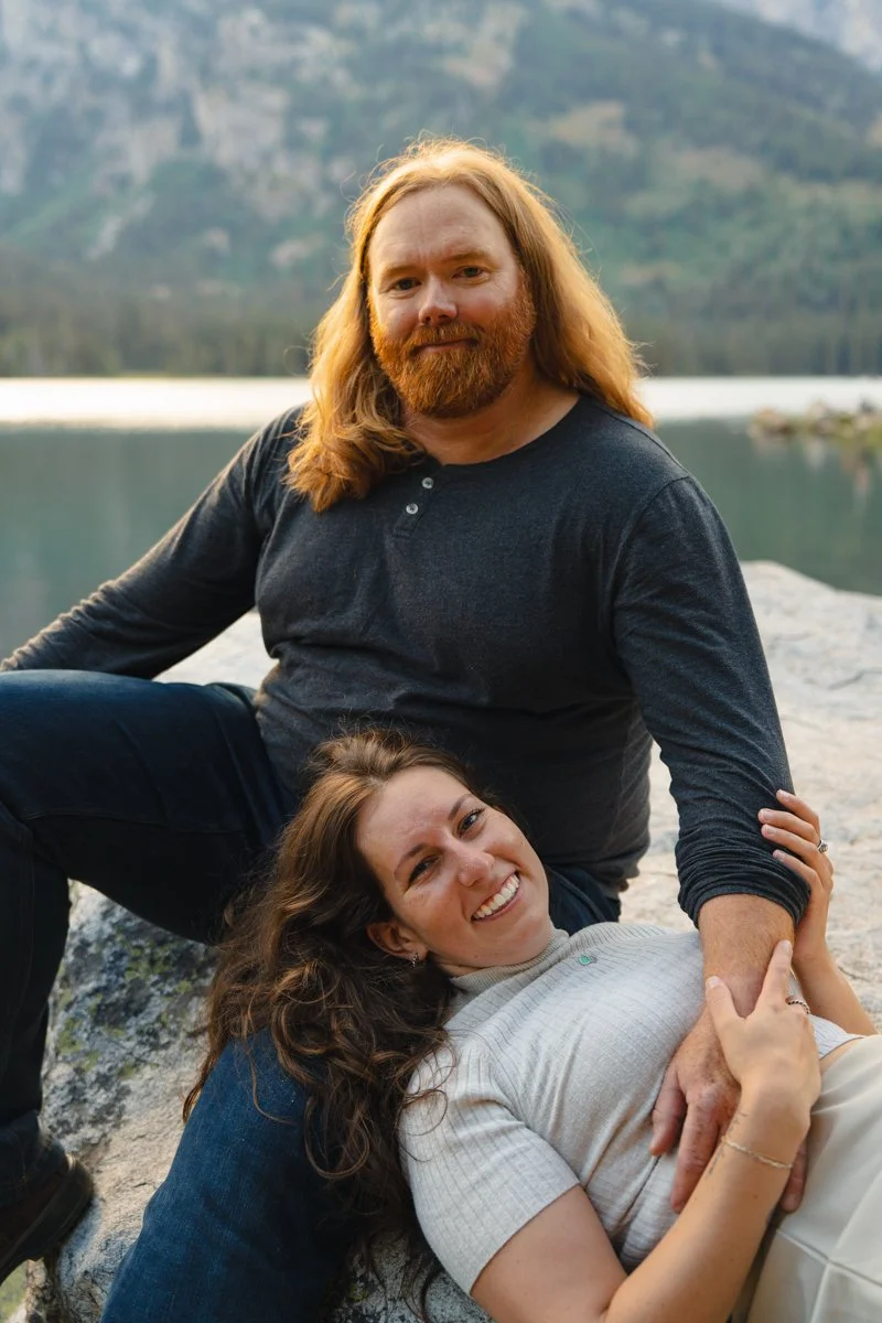 close up of a married couple at Taggart Lake in grand Teton 