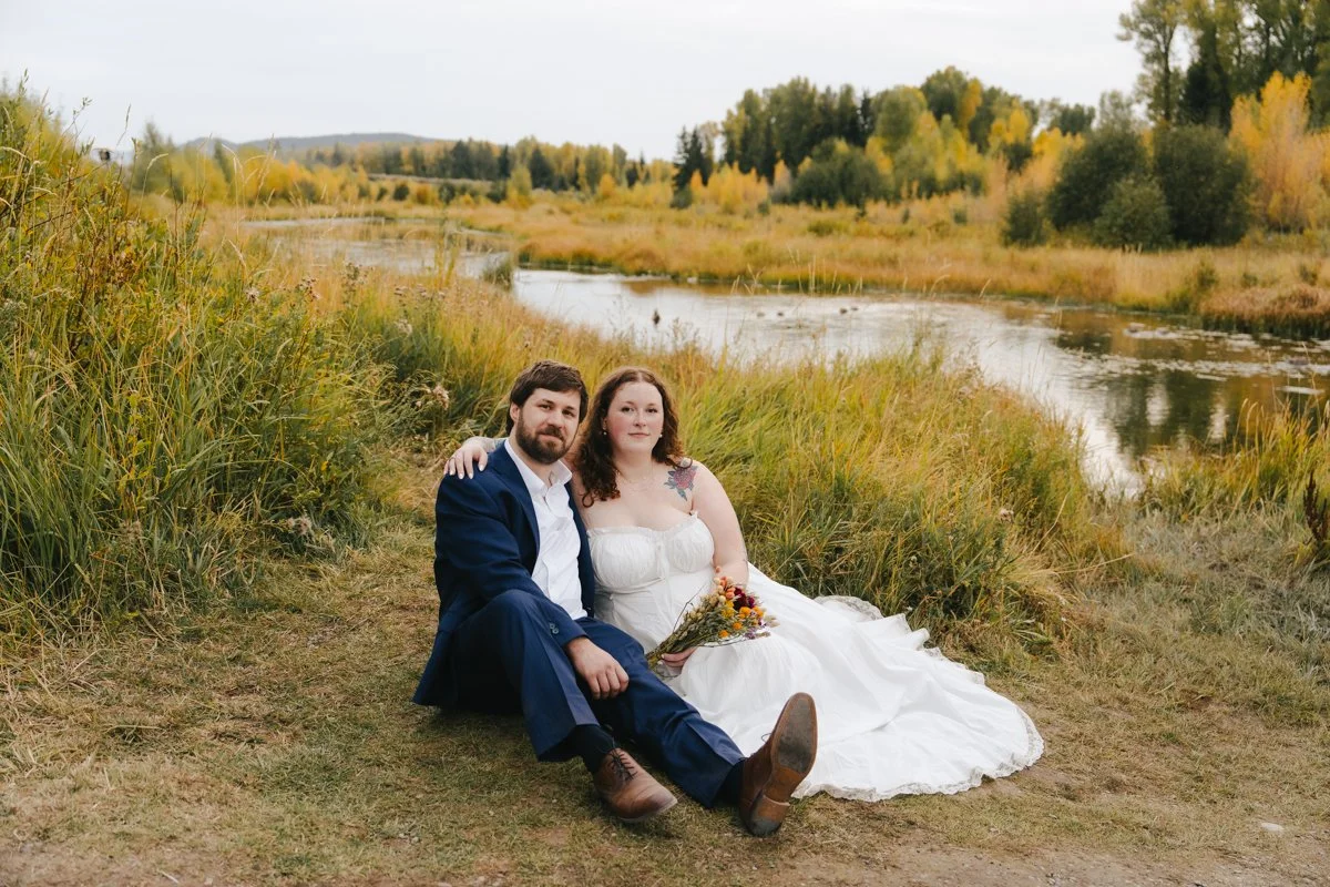 intimate wedding at schwabacher landing in grand Teton