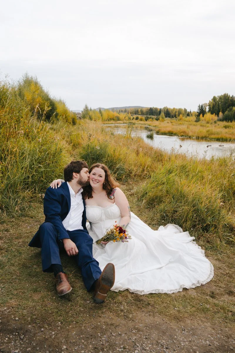 a bride and groom at their wedding in Grand Teton national park